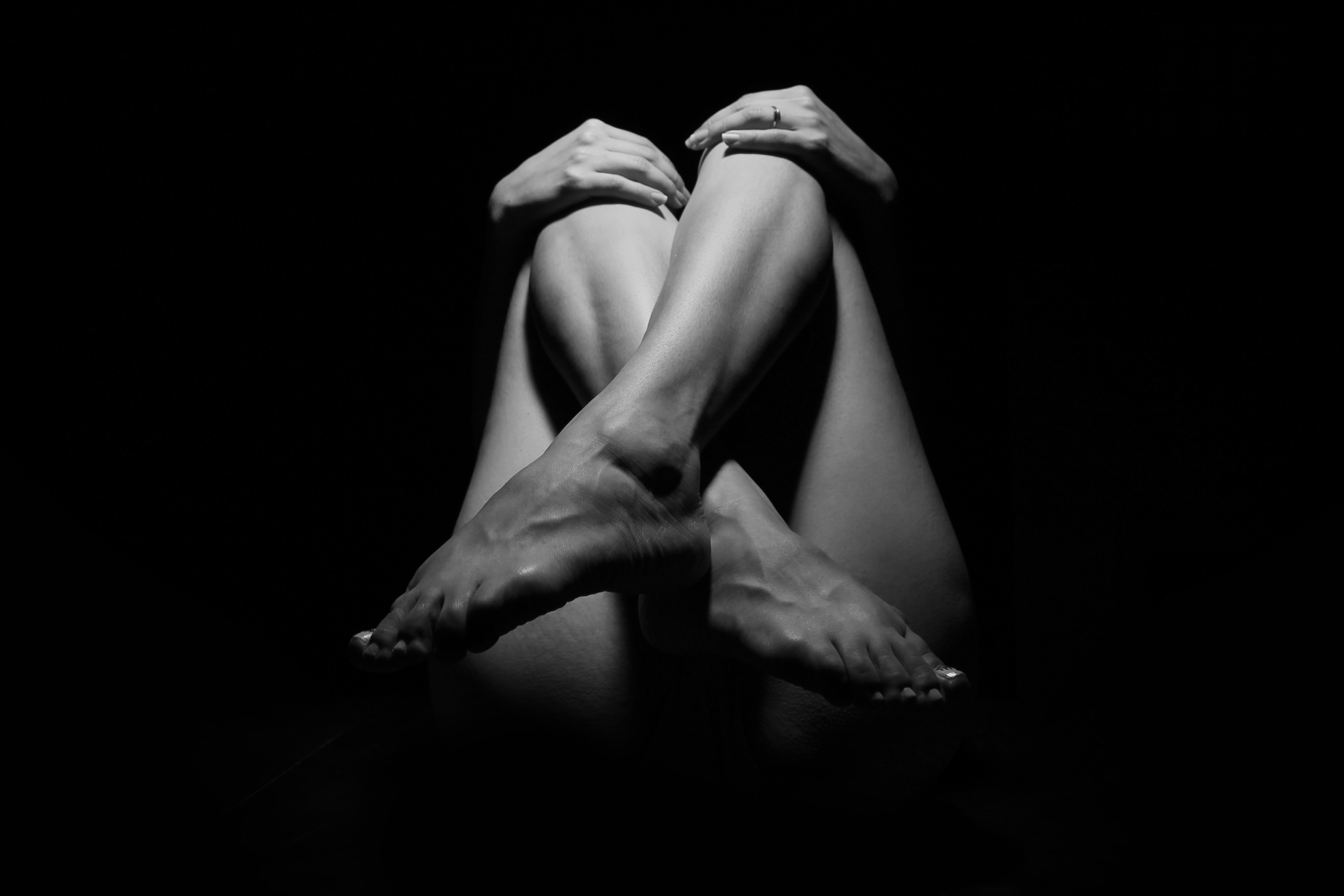 Human Feet Grayscale Photo.
