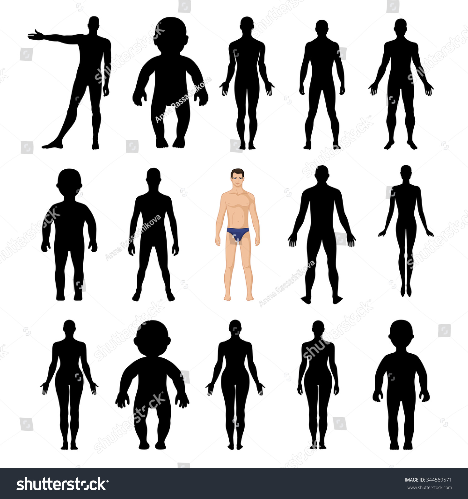 Human Silhouettes Template Figure Front Back Stock Vector 344569571 ...