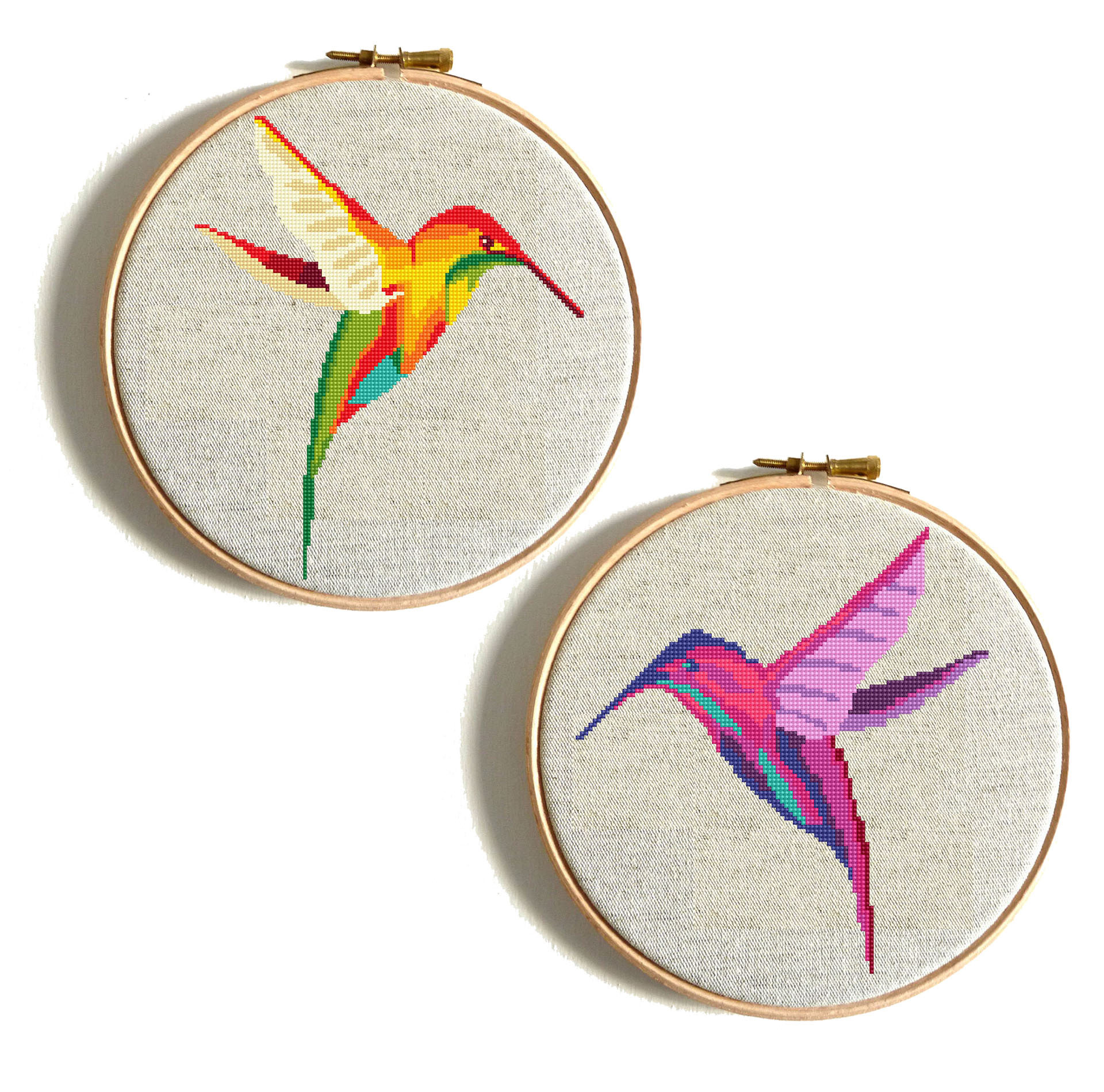 Colourful Hummingbird cross stitch pattern Geometric Bird