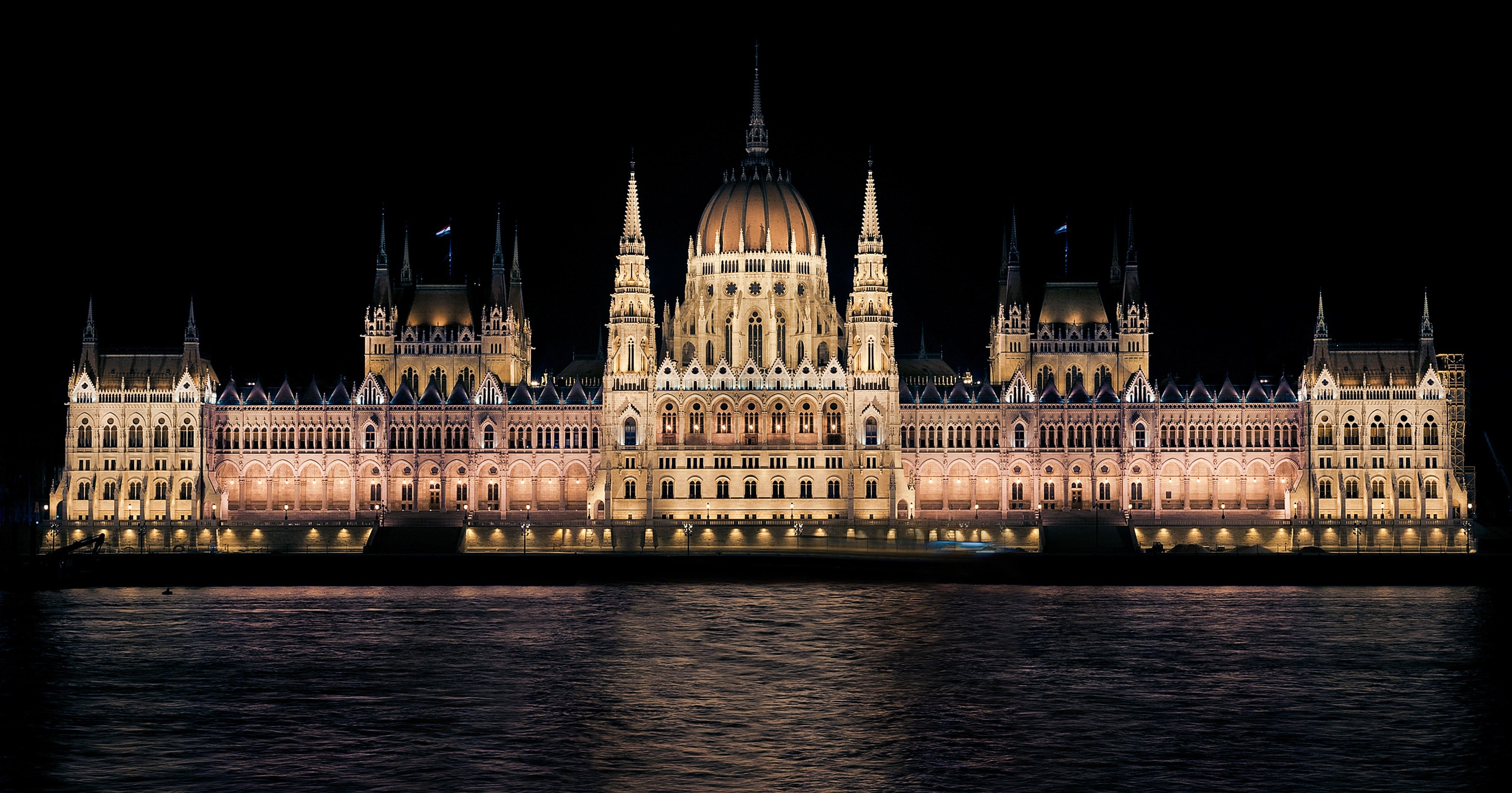 Hungarian parliament building view during night photo