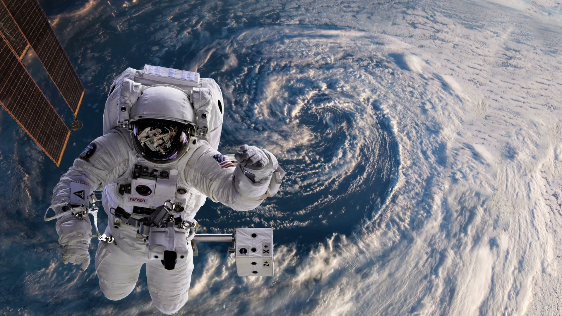 Astronaut in space with Earth, hurricane behind Stock Video Footage ...