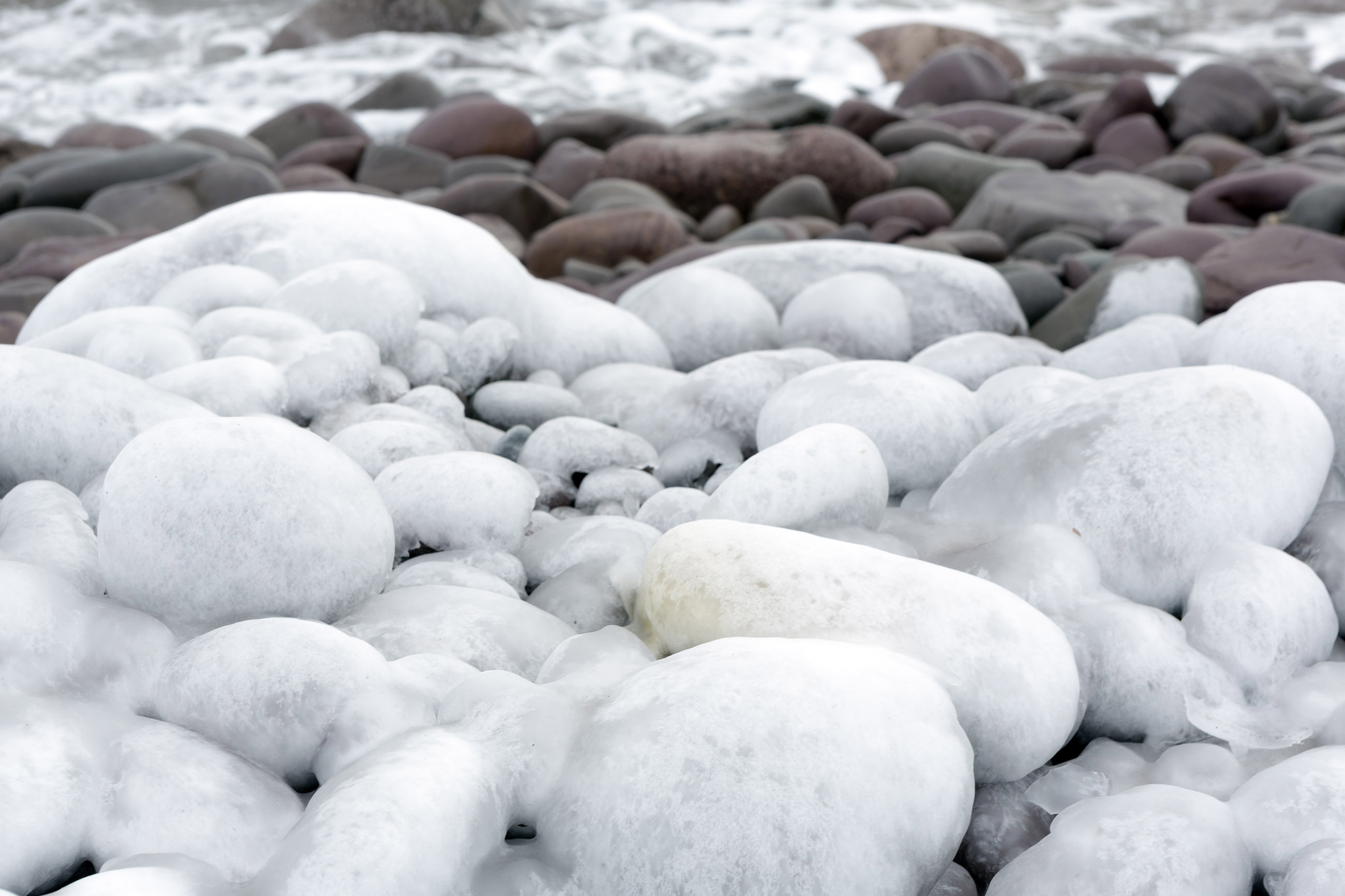 Ice covered rocks on a beach photo