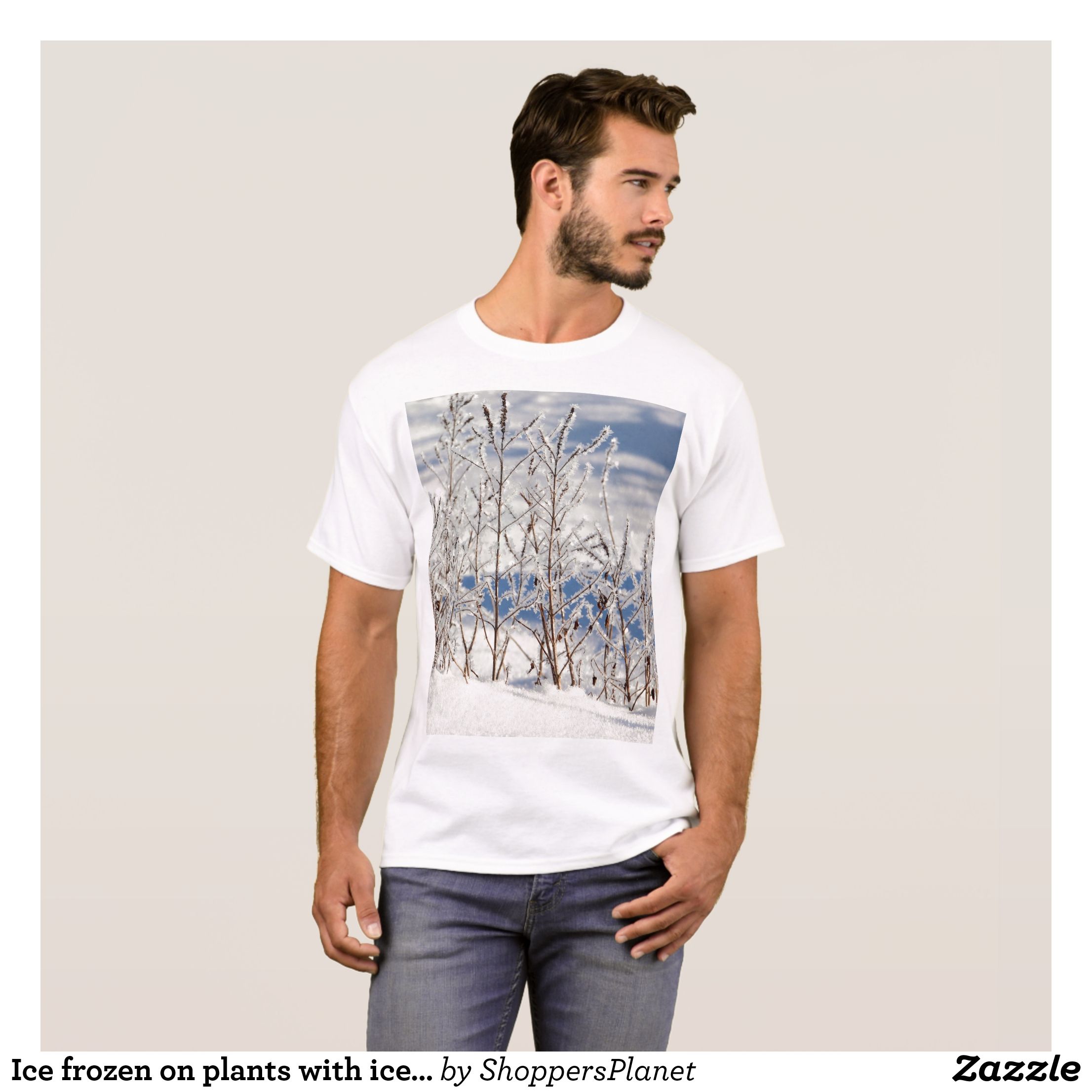 Ice frozen on plants with ice on background T-Shirt - Classic ...