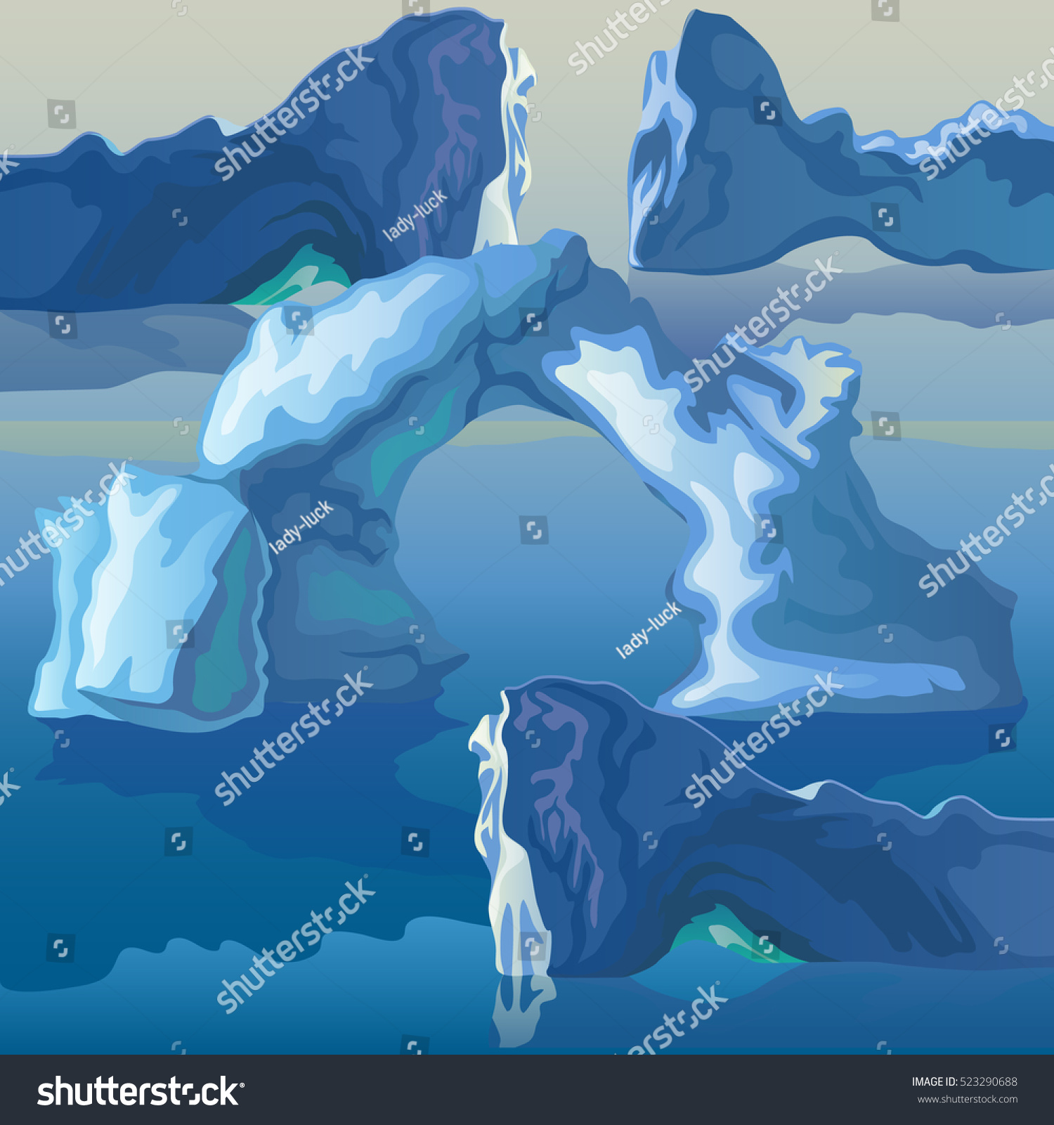 Composition Sea Icebergs Ice Arches Vector Stock Vector 523290688 ...