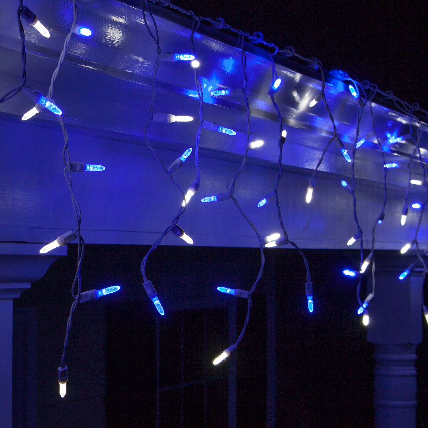 LED Christmas Lights - 70 M5 Blue and White LED Icicle Lights