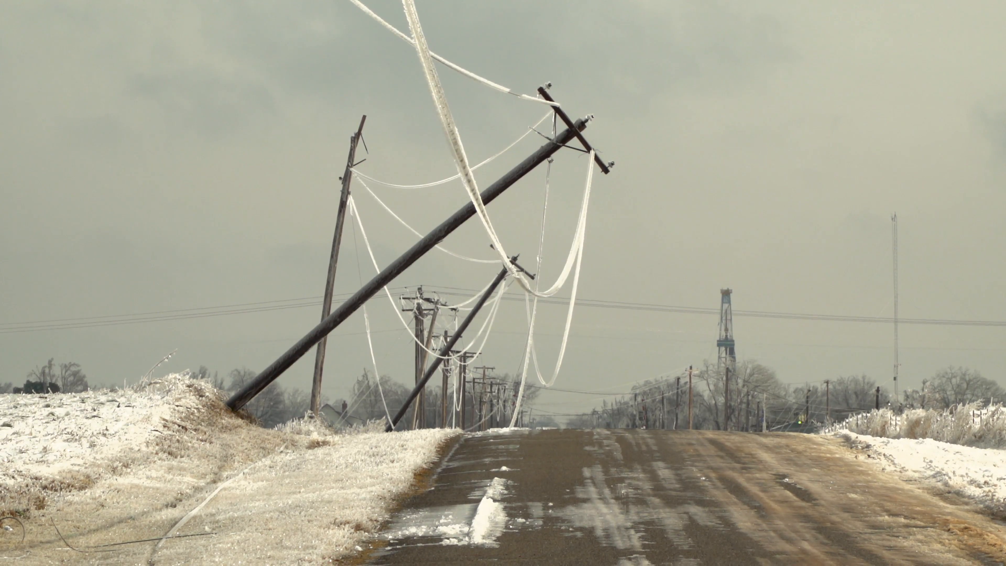 Ice storm weighs down power lines Stock Video Footage - Videoblocks