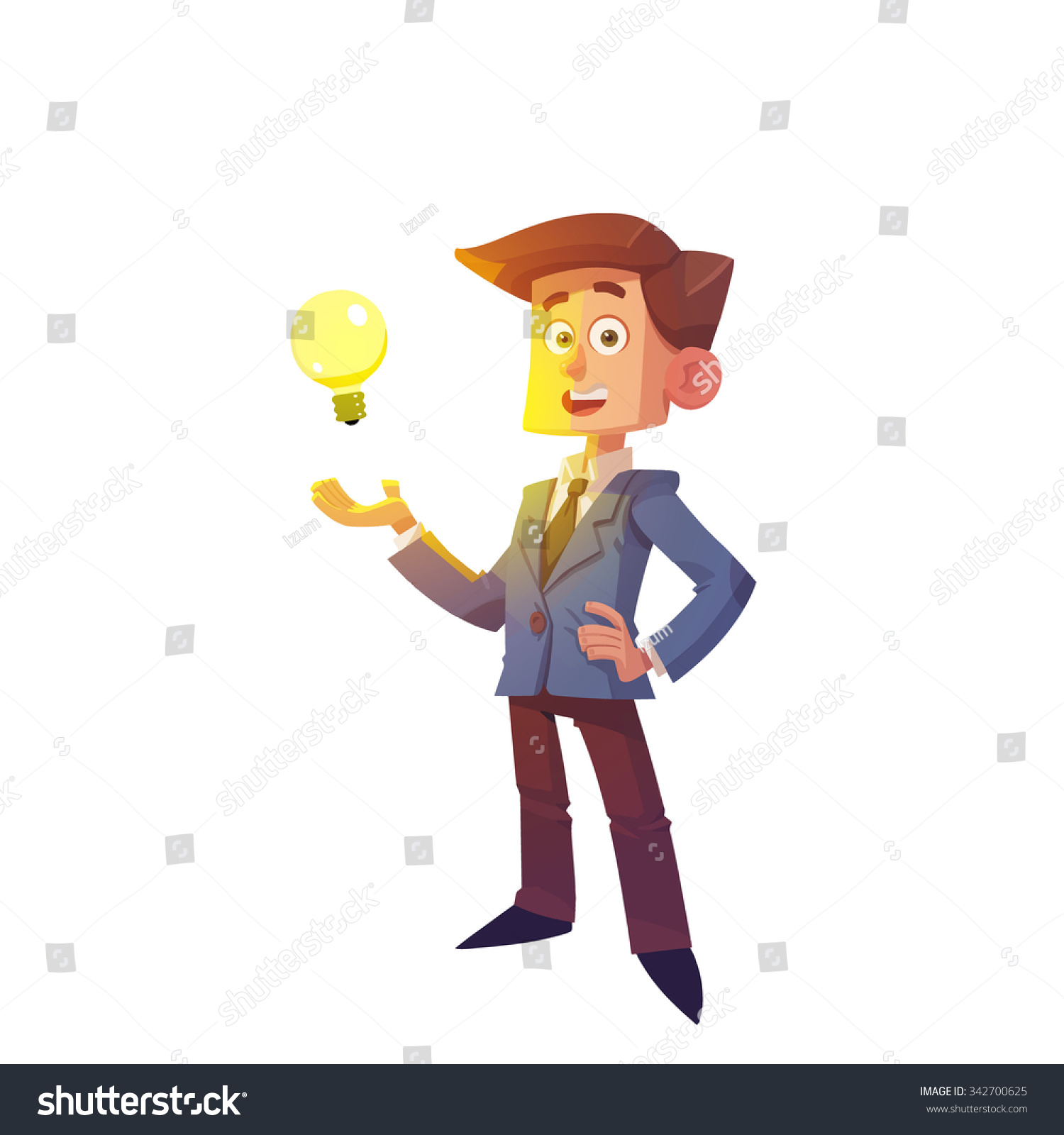 Businessman Ideas Cheerful Guy Suit Lightbulb Stock Vector 342700625 ...