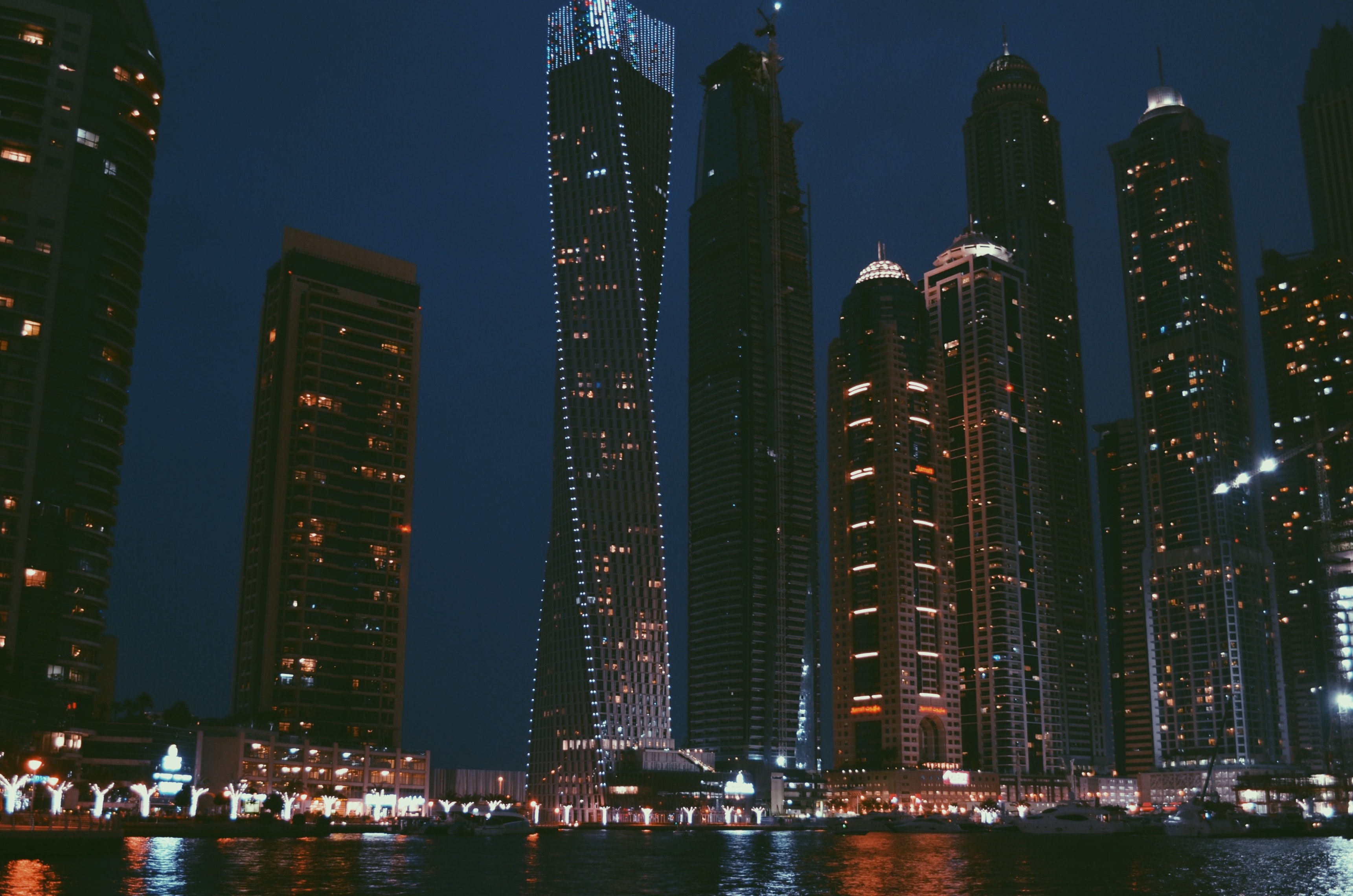 Illuminated city at night photo