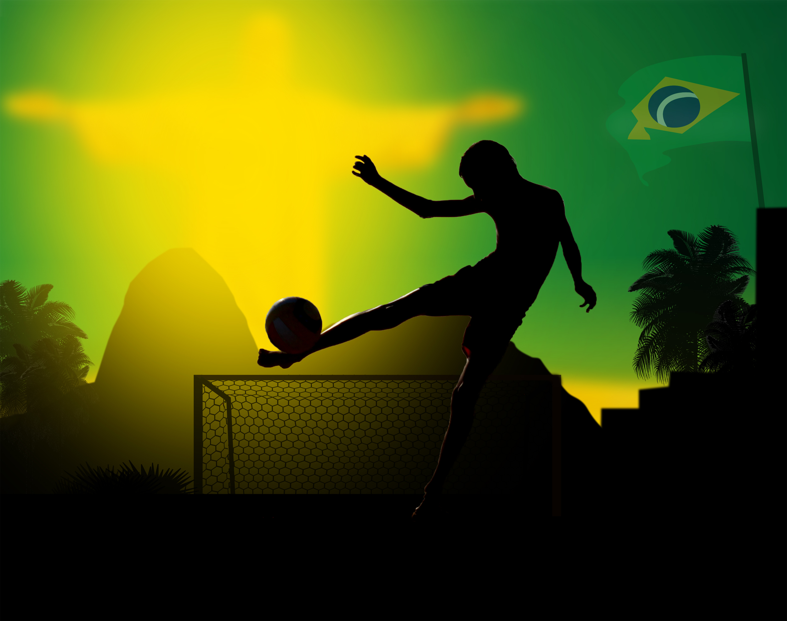 Illustration of a kid playing soccer in rio de janeiro photo