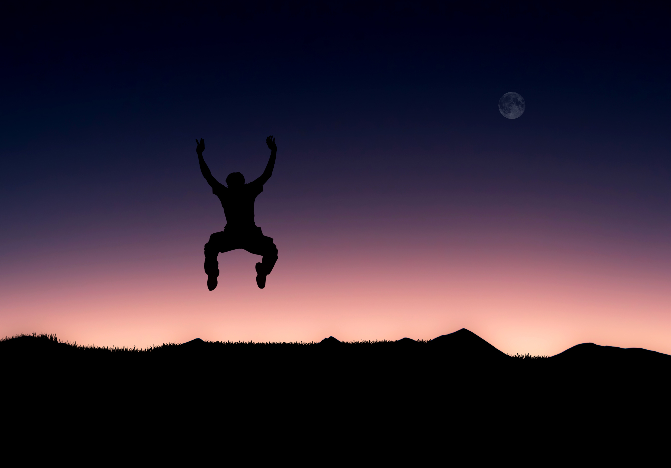 Illustration of a man jumping full of joy, Achievement, Peak, Reach, Power, HQ Photo