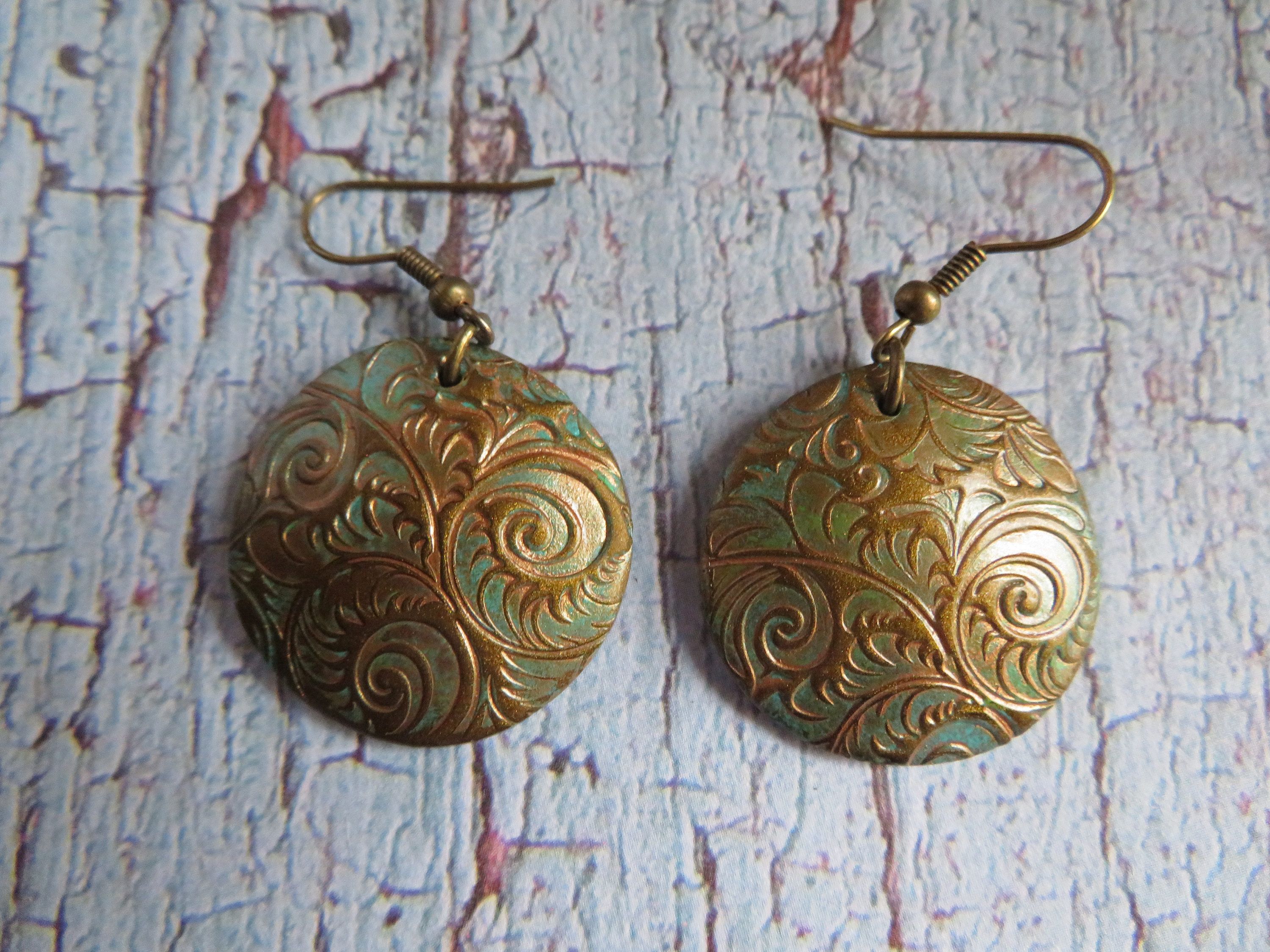 Antique Gold Imitation Earrings, Floral Swirls Polymer Clay Earrings ...