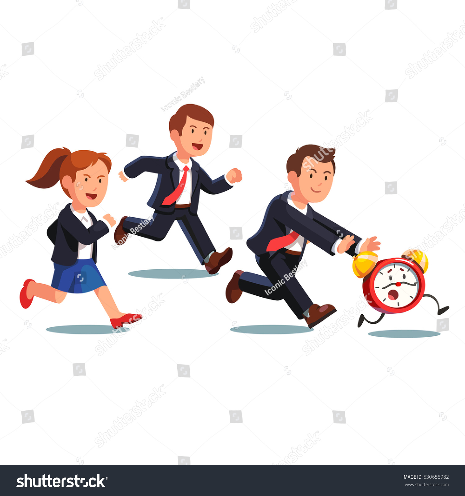 Late Business Man Woman Team Chasing Stock Photo (Photo, Vector ...