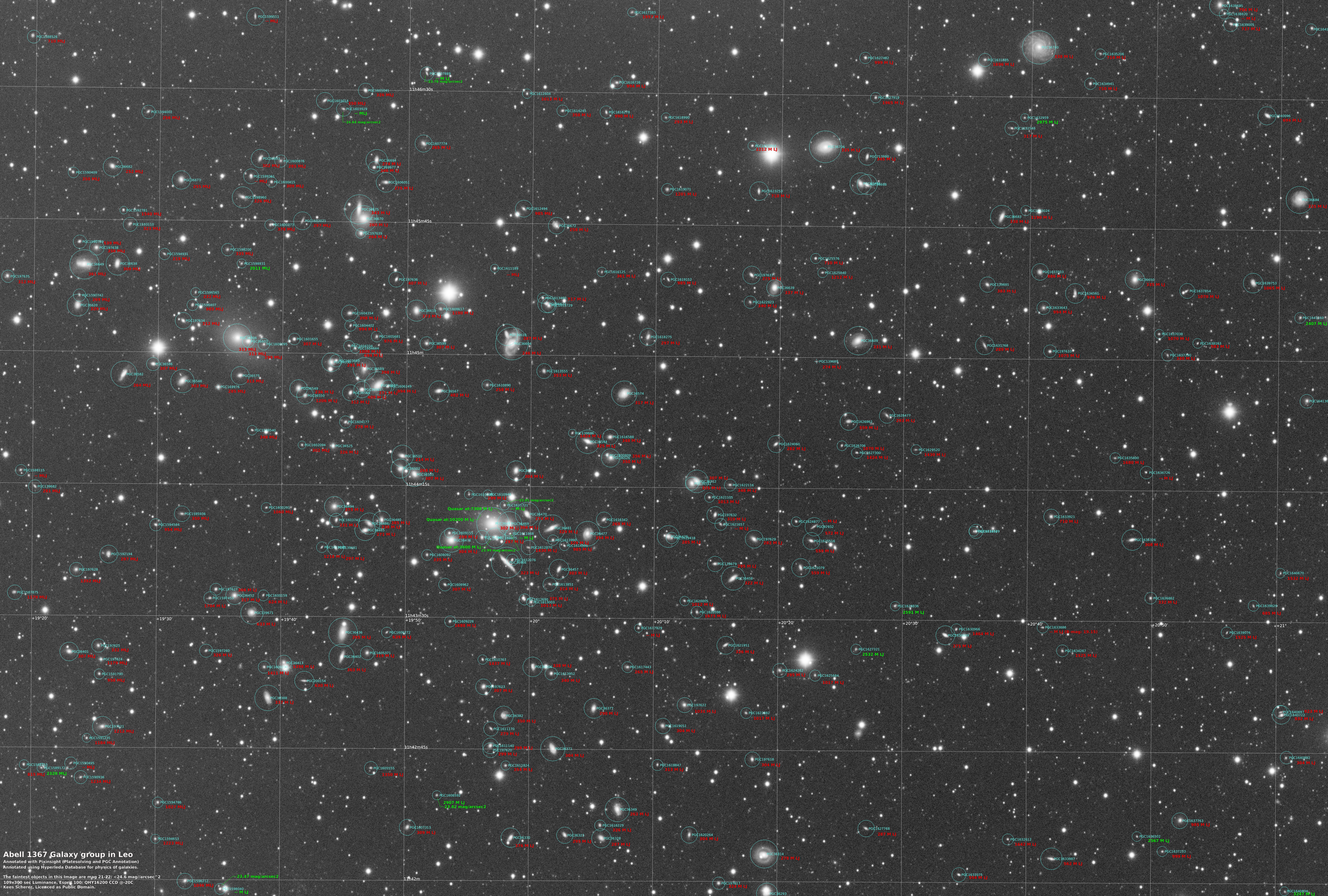 In and beyond abell 1367. (manually added galaxy distances) photo