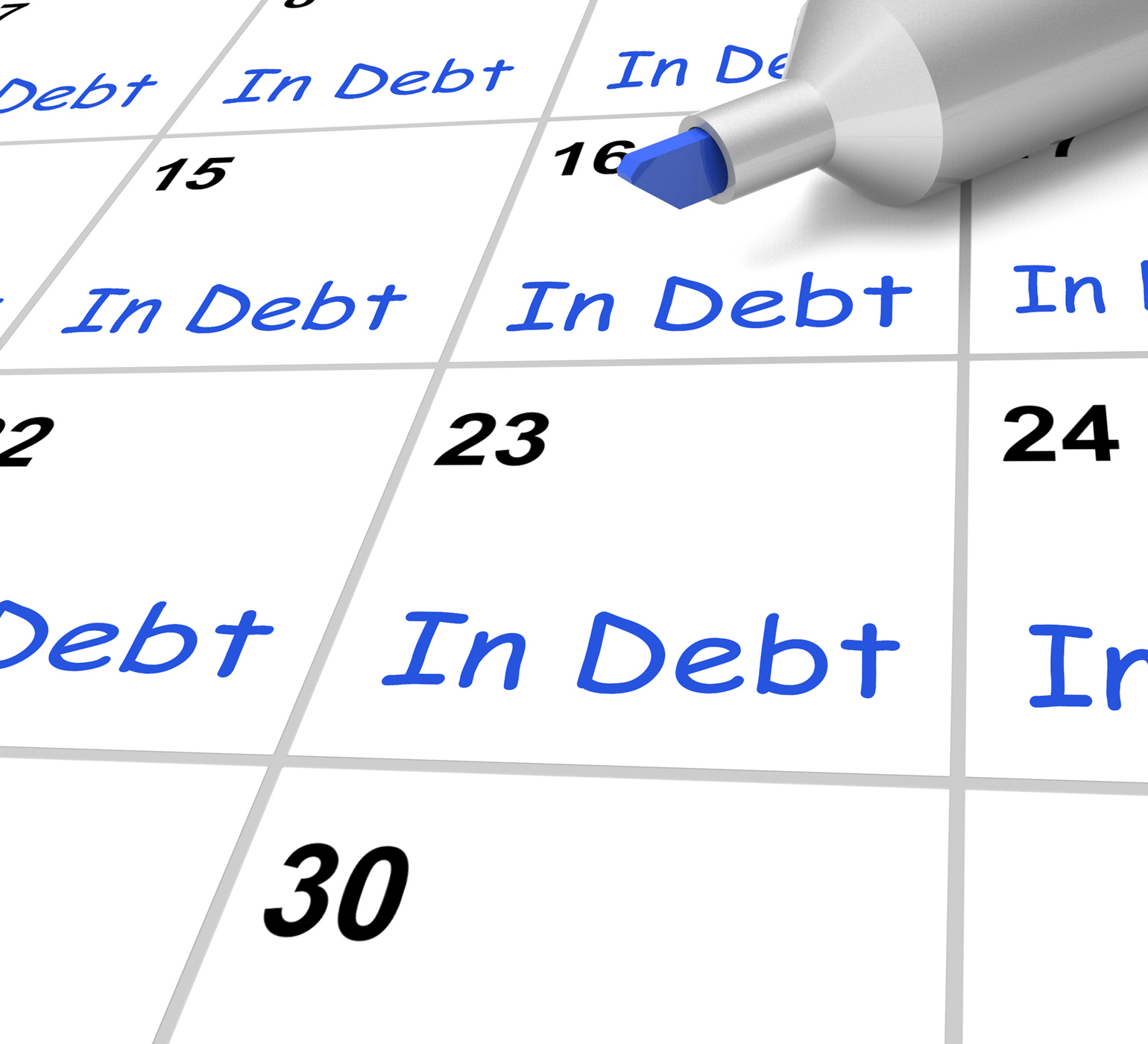 In debt calendar shows borrowed money owed photo