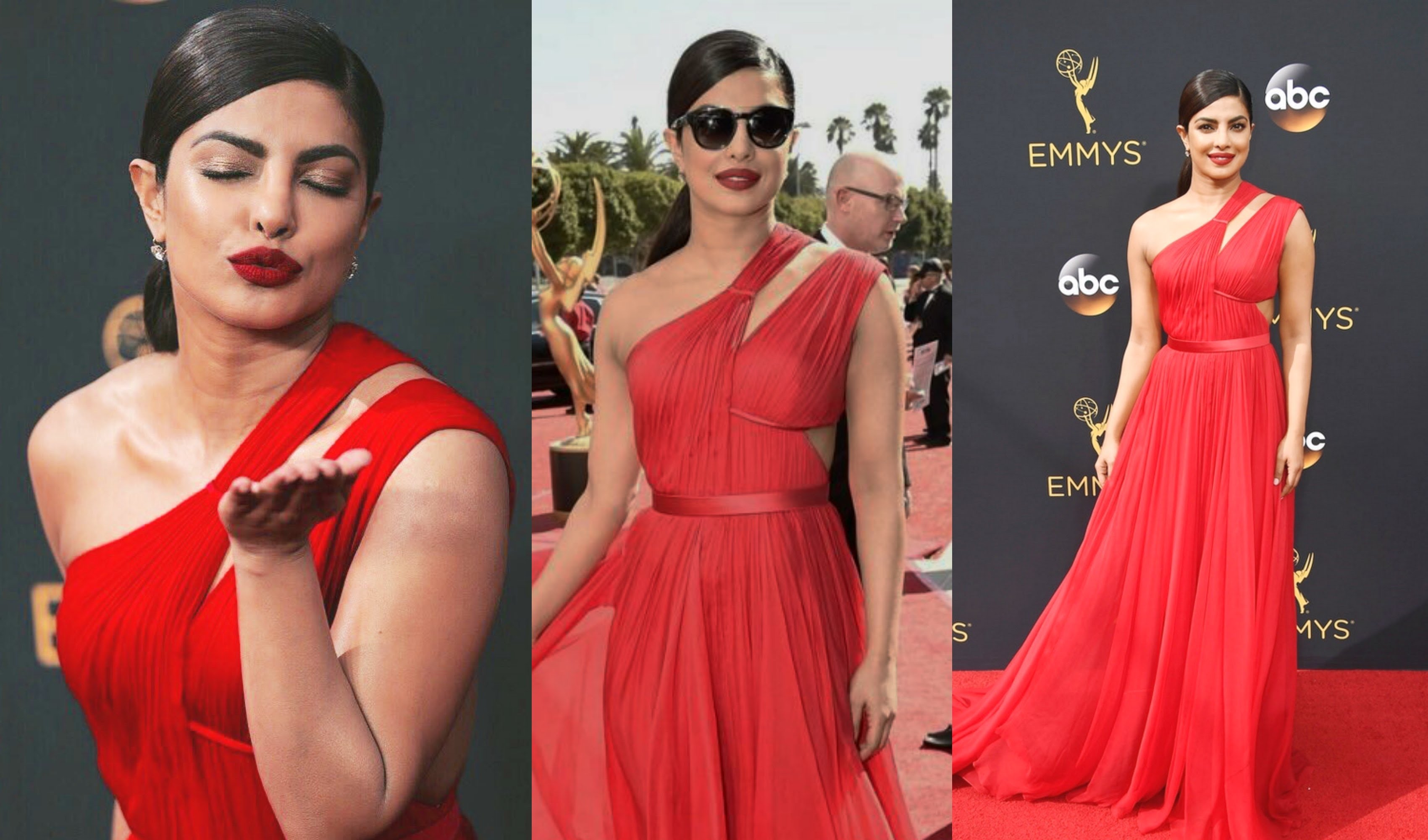 Priyanka Chopra Hot In Red Dress At Emmy Awards 2016 Red Carpet ...