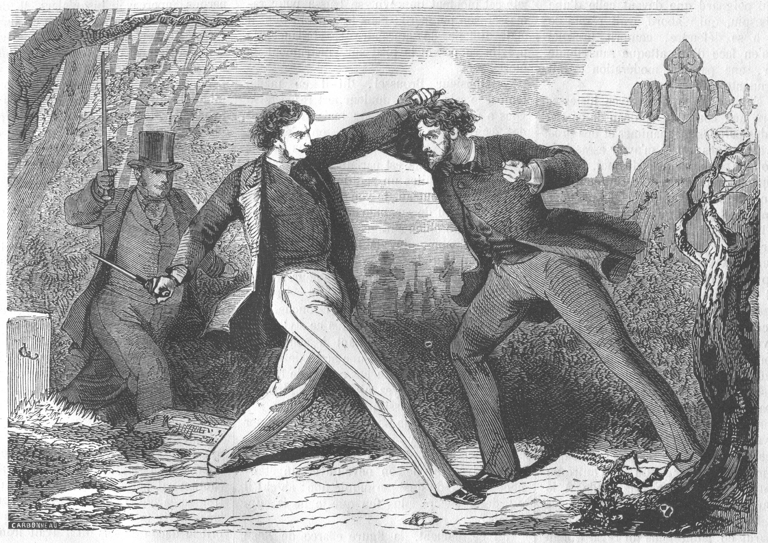 Fighting in the Graveyard – Old Book Illustrations