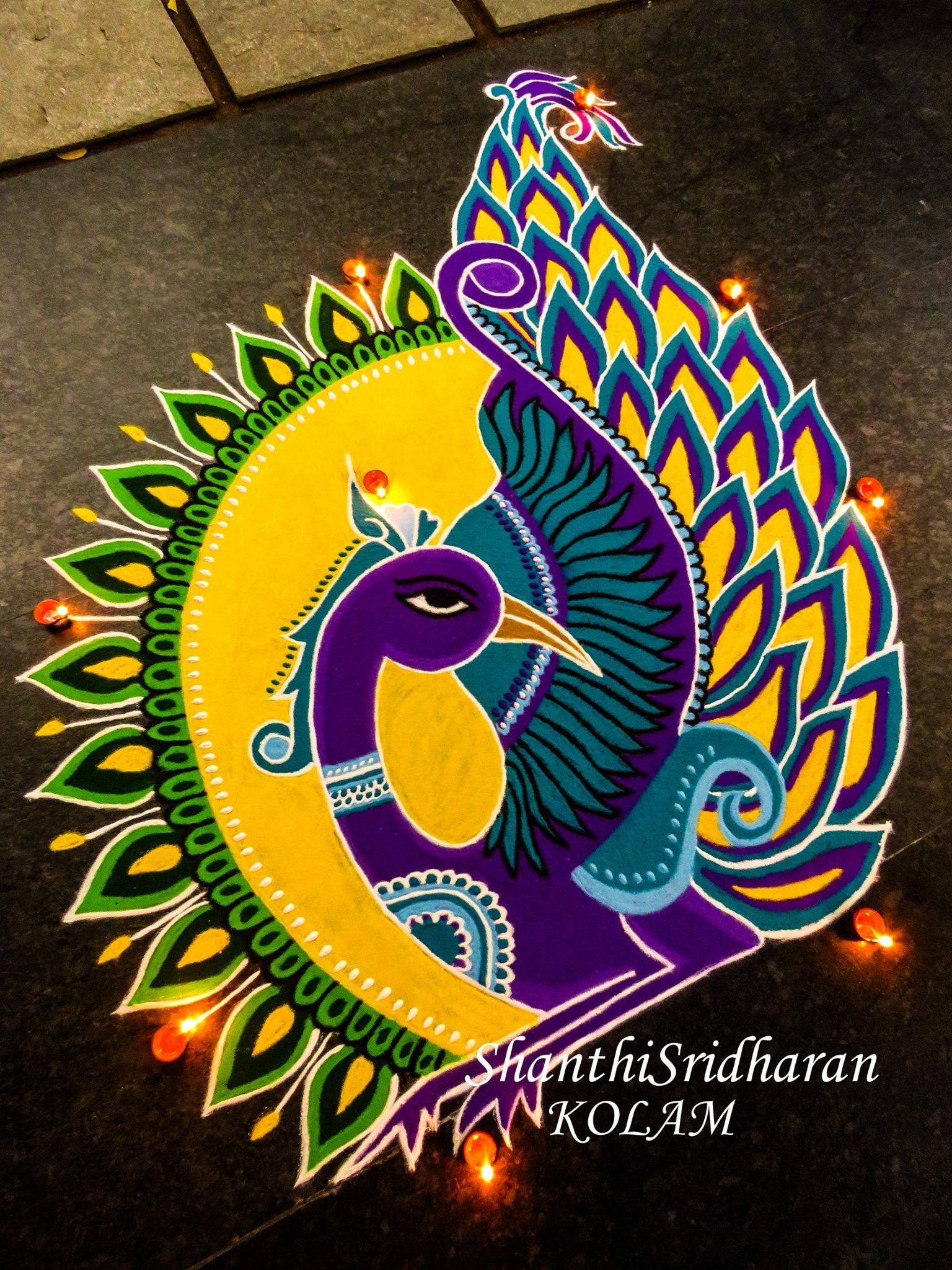 peacock#mandala#kolam#rangoli#yellow#purple#green#round | j k ...