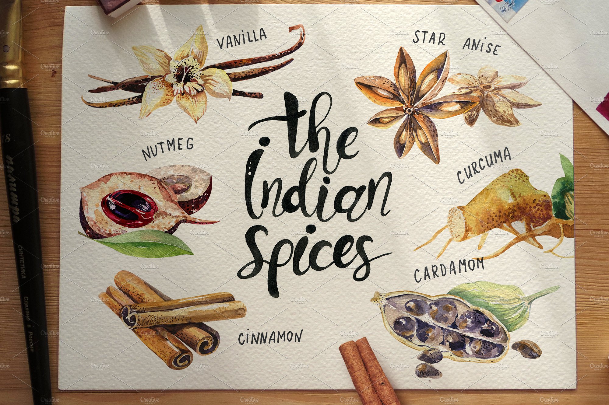 Watercolor Indian spices ~ Objects ~ Creative Market