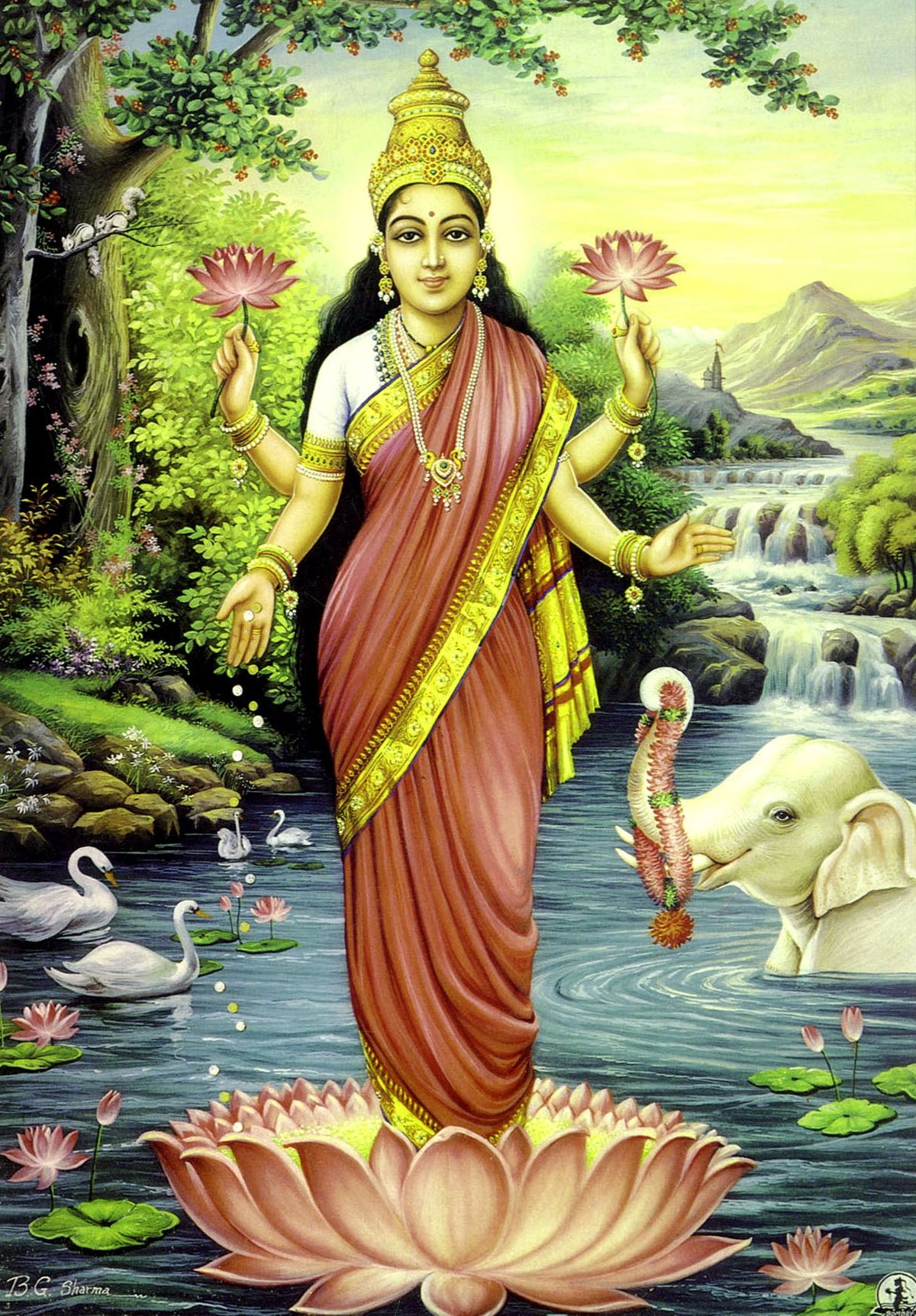 Lakshmi Devi on a lotus | Indian spiritual art, goddess, meditation ...