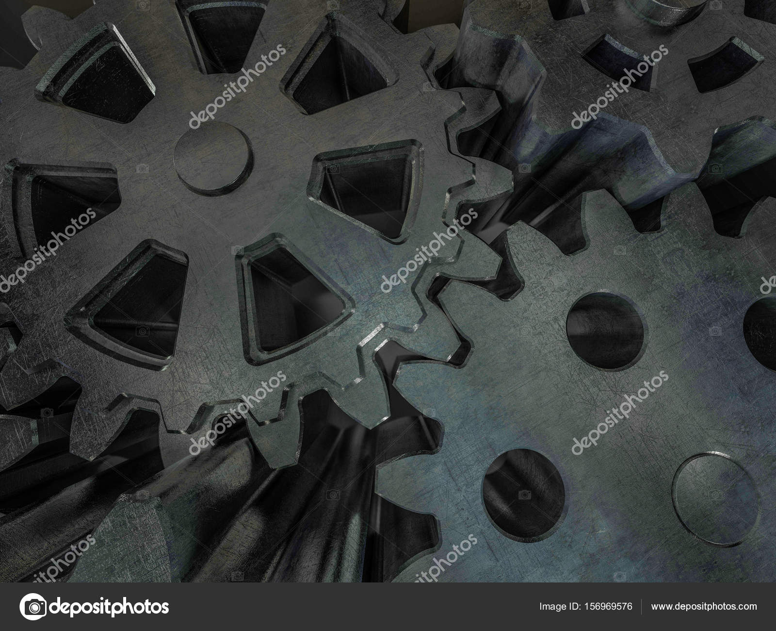 Mechanic gear cogwheels on industrial metal background. 3D rende ...