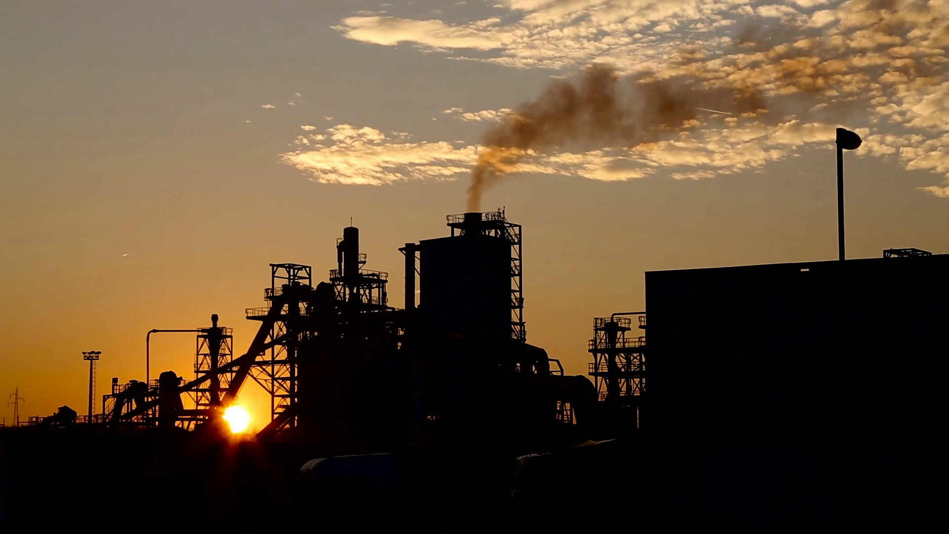 Time Lapse. Factory At Sunset. Pipeline. Blue Sky. Moving Clouds ...