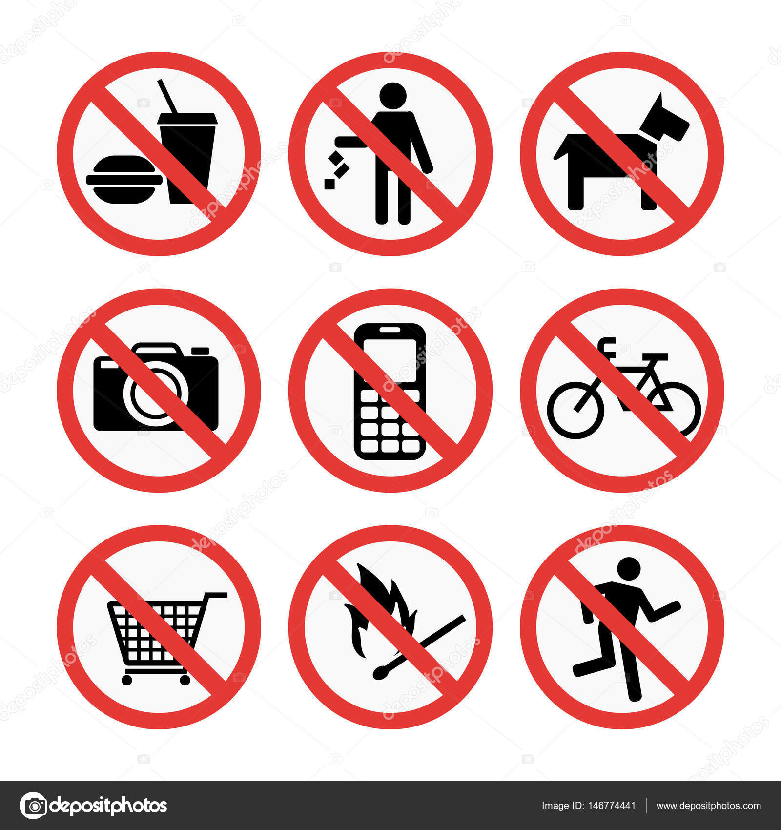 Prohibition signs set safety information vector illustration ...