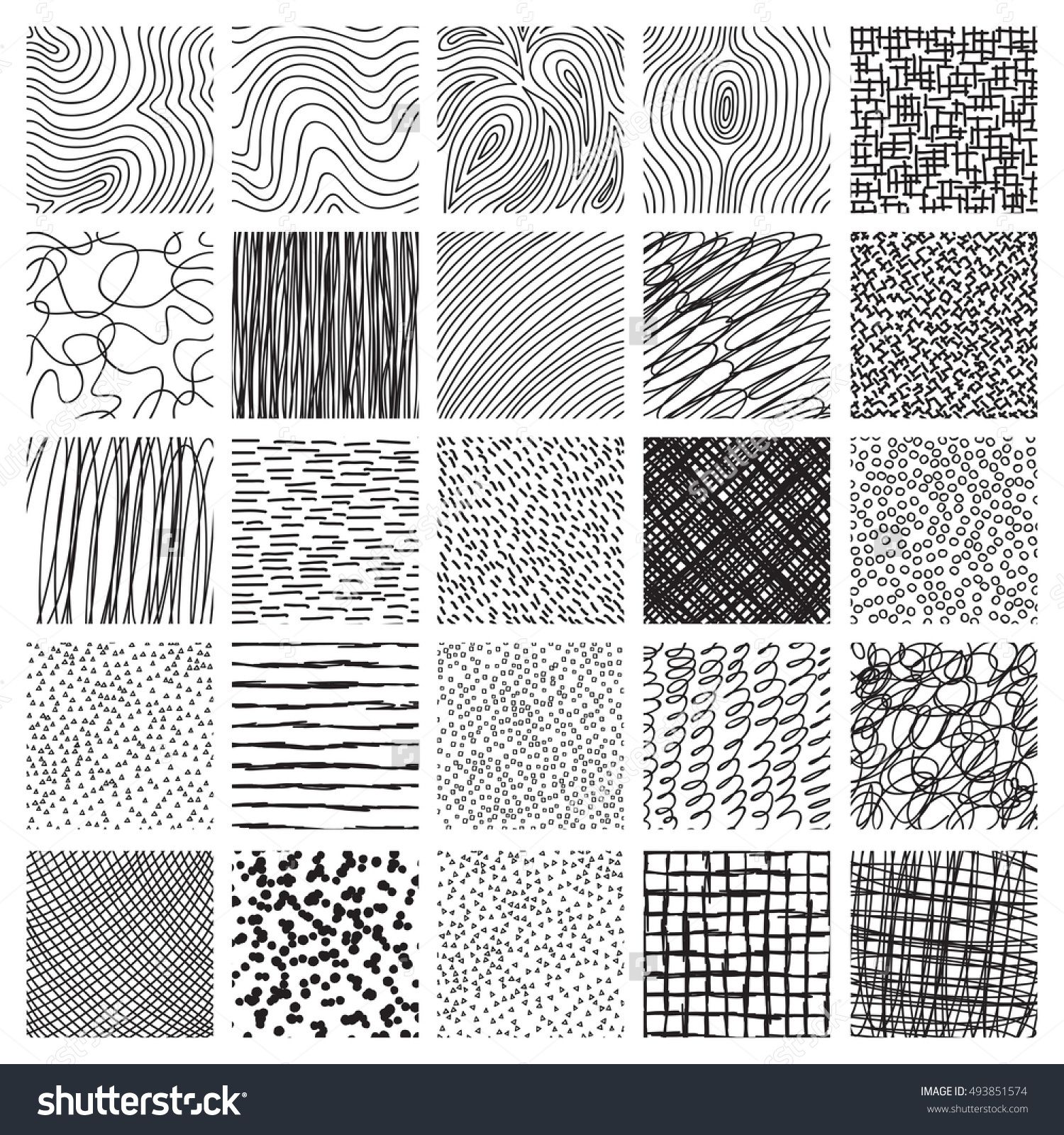 Set of hand drawn ink line textures. Collection of abstract ...