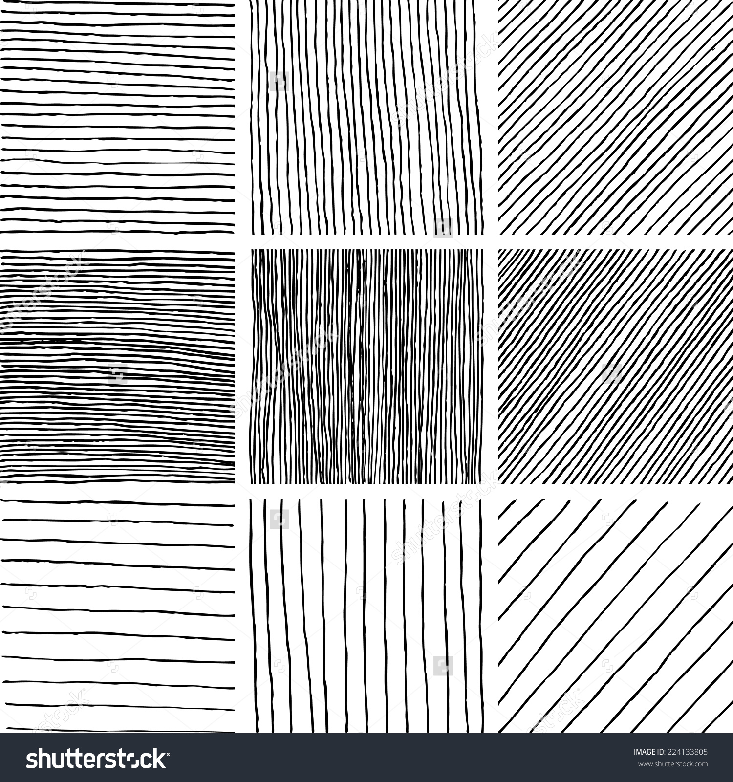 Set of ink hand drawn textures. Lines with different density and ...