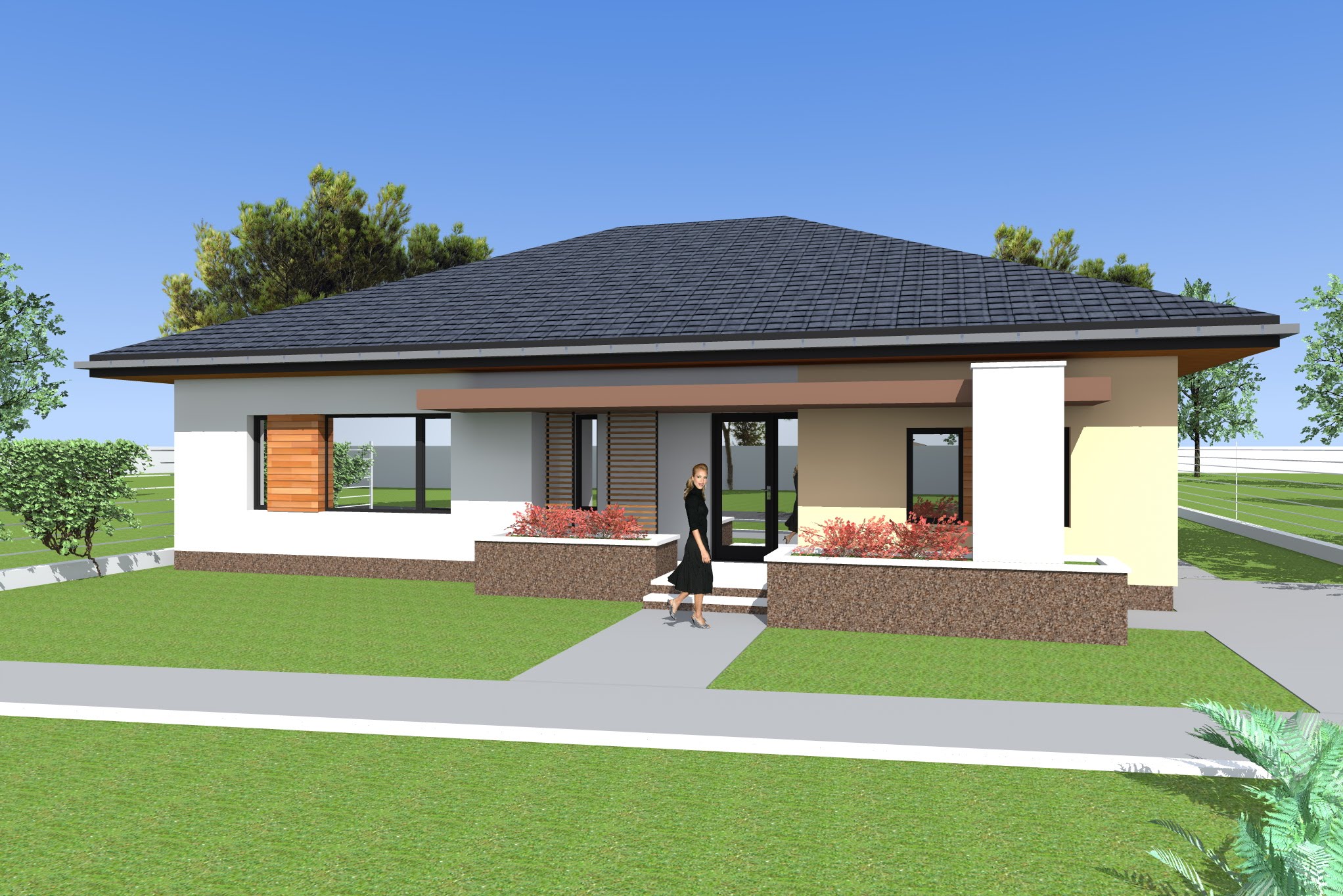 Three bedroom Bungalow design and 3d elevations. Single floor house ...