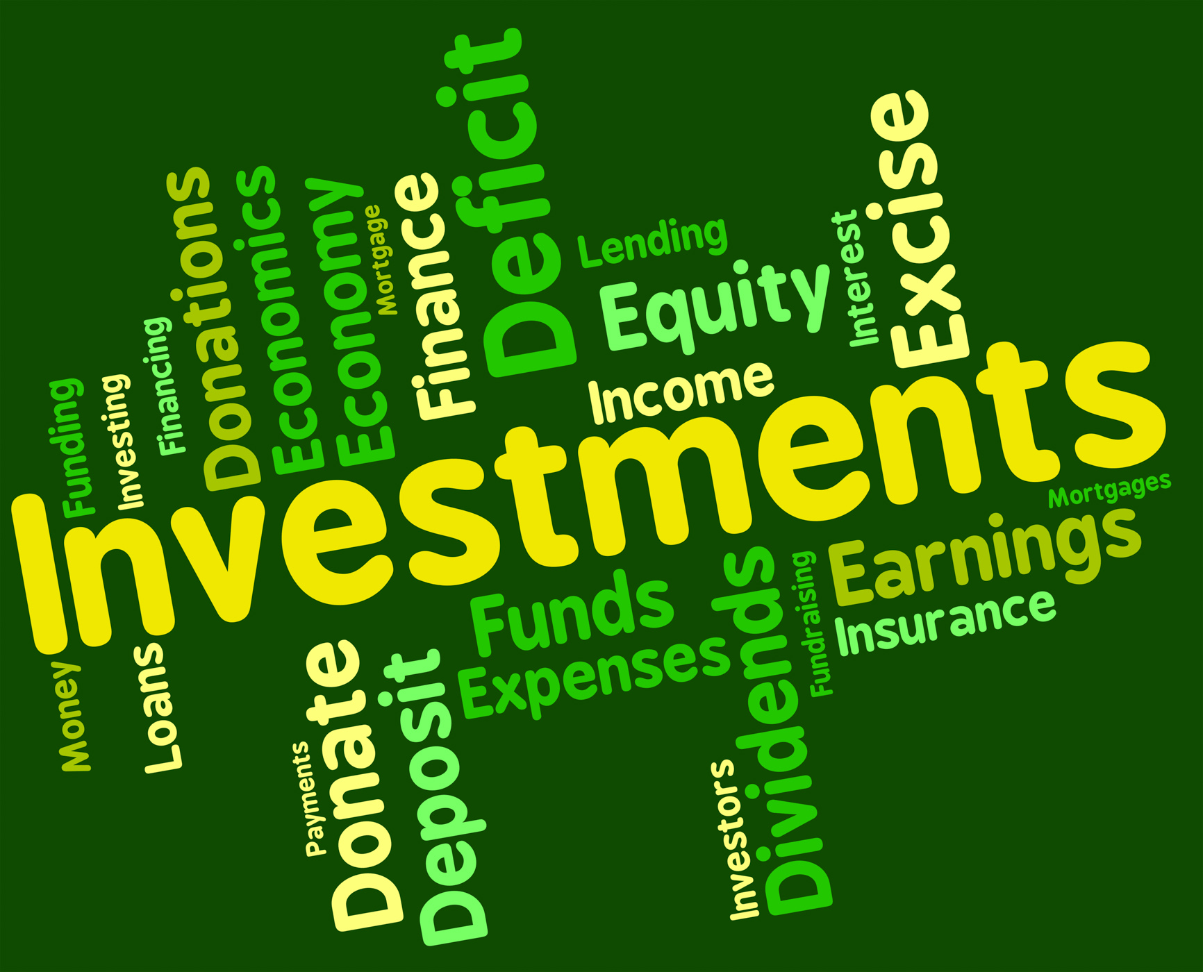 Investments word indicates investor words and opportunity photo