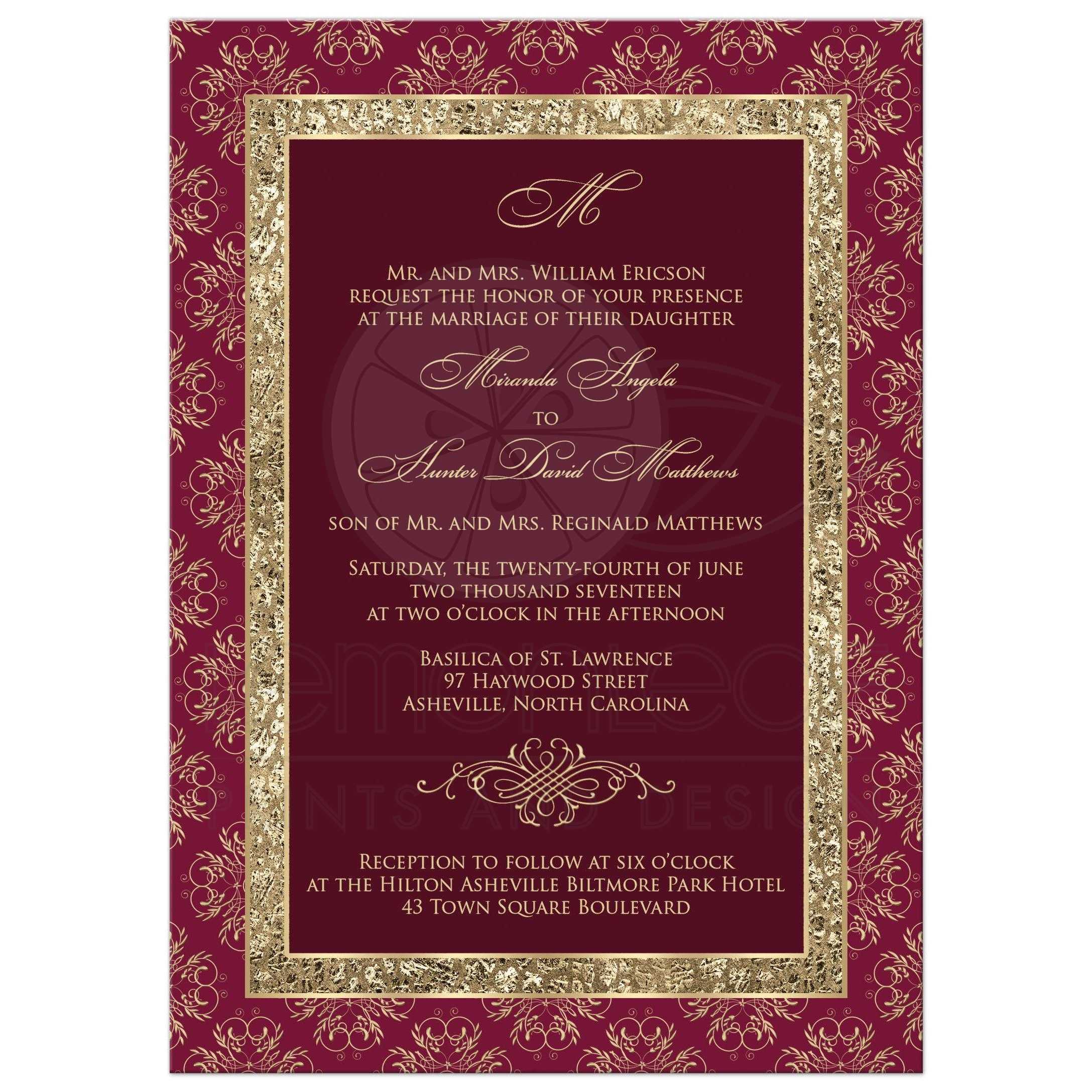 Wedding Invitation | Burgundy, Gold Elegance | Monogram