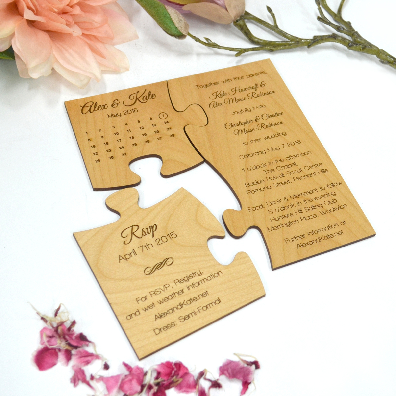 Engraved Wooden Puzzle Wedding Invitation with Save the Date ...