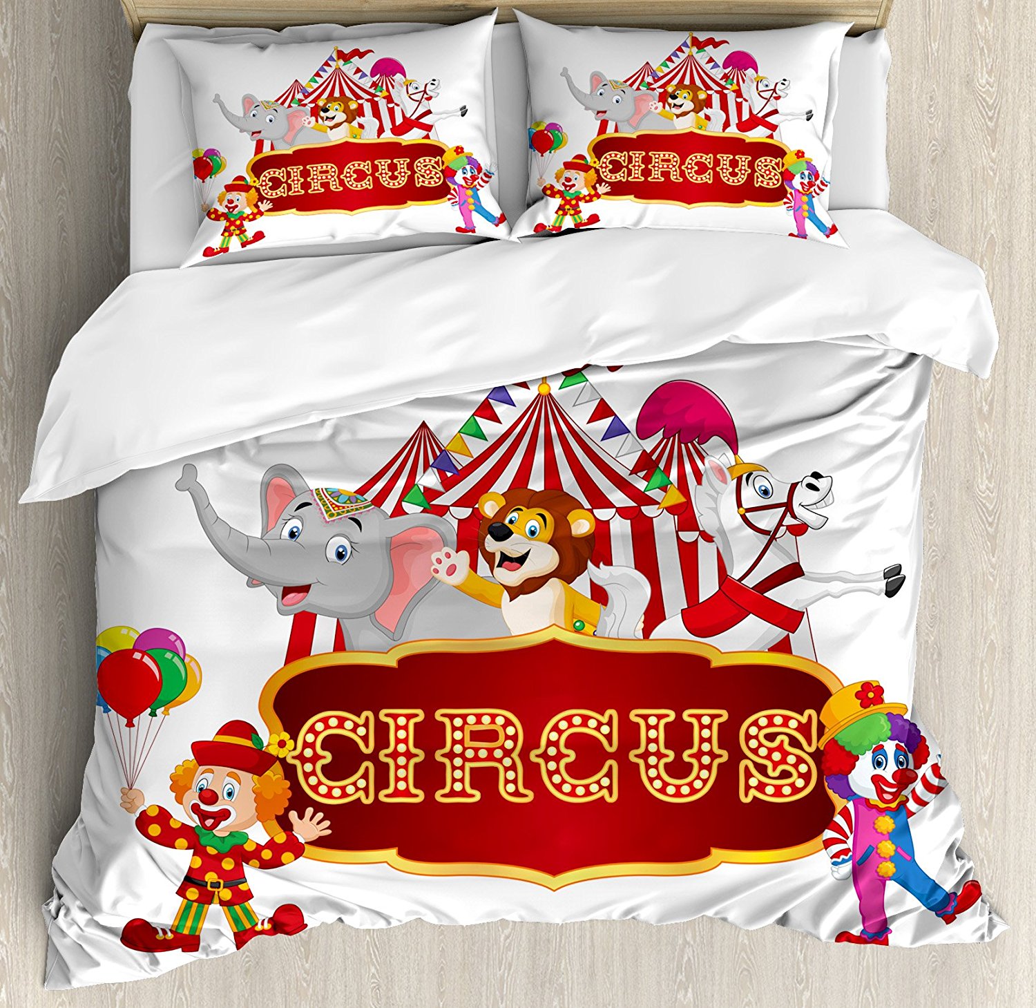 Circus Decor Duvet Cover Set Cute Happy Fun Trained Circus Animals ...