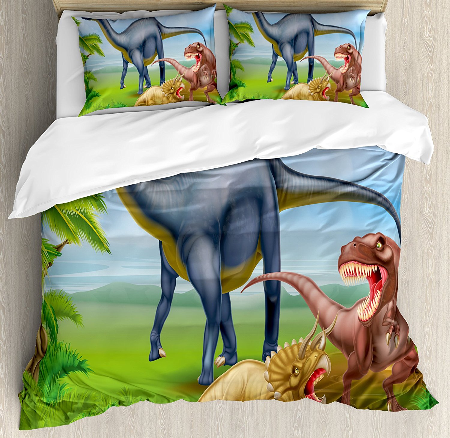 Dinosaur Duvet Cover Set Different Types of Dinosaurs Natural Jungle ...