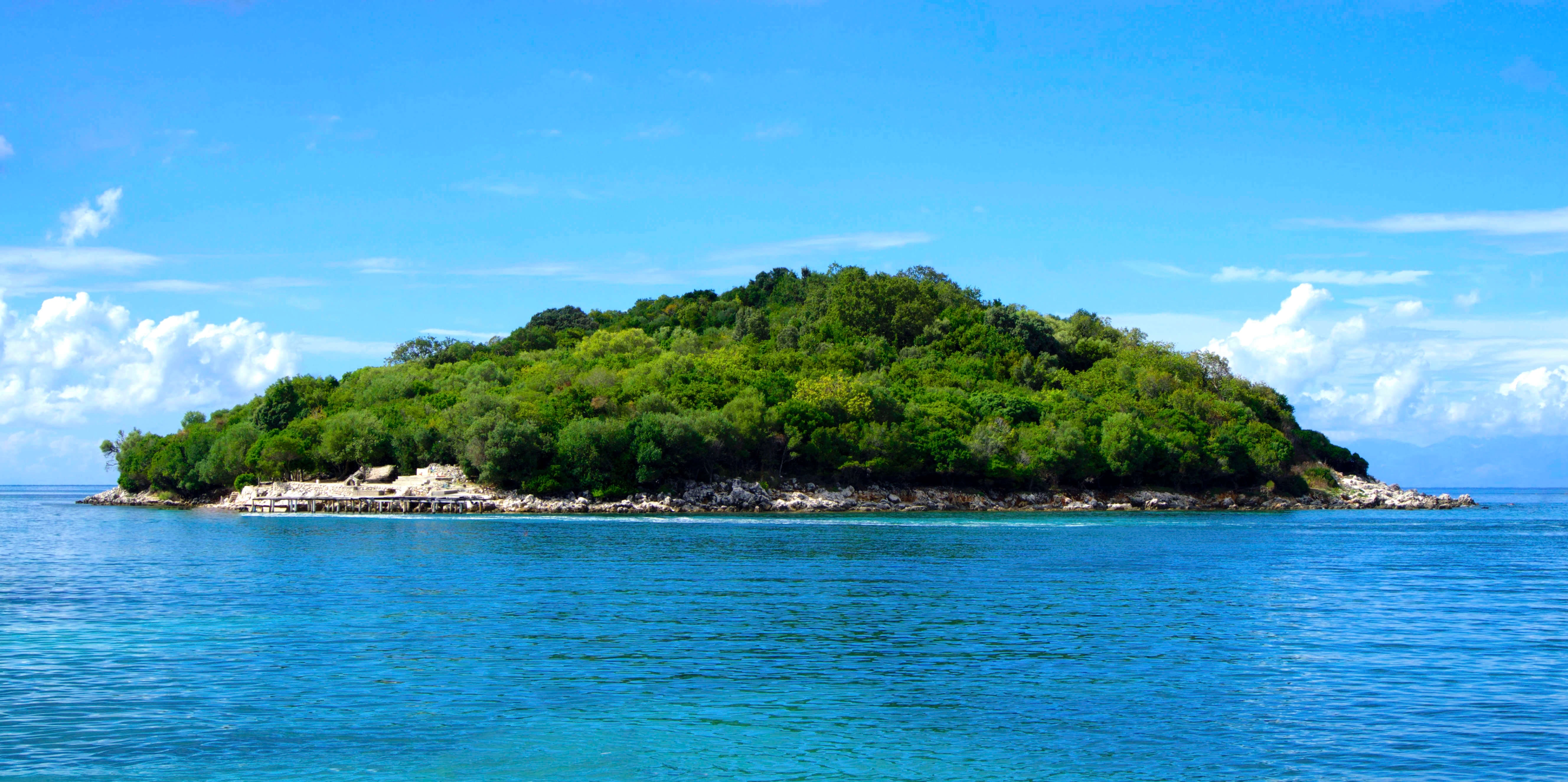 Island covered with green trees under the clear skies photo