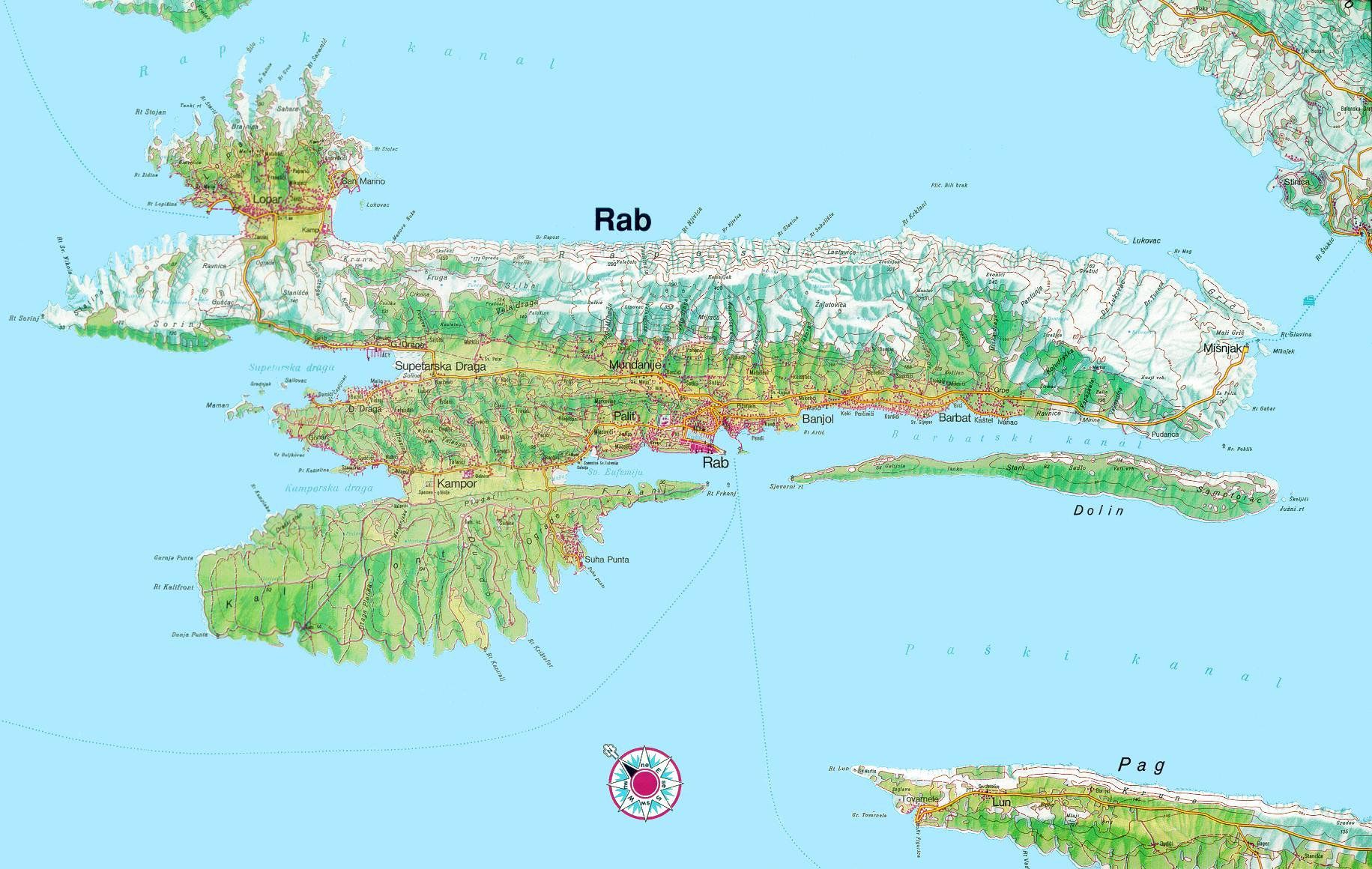 Island Rab map, Croatia