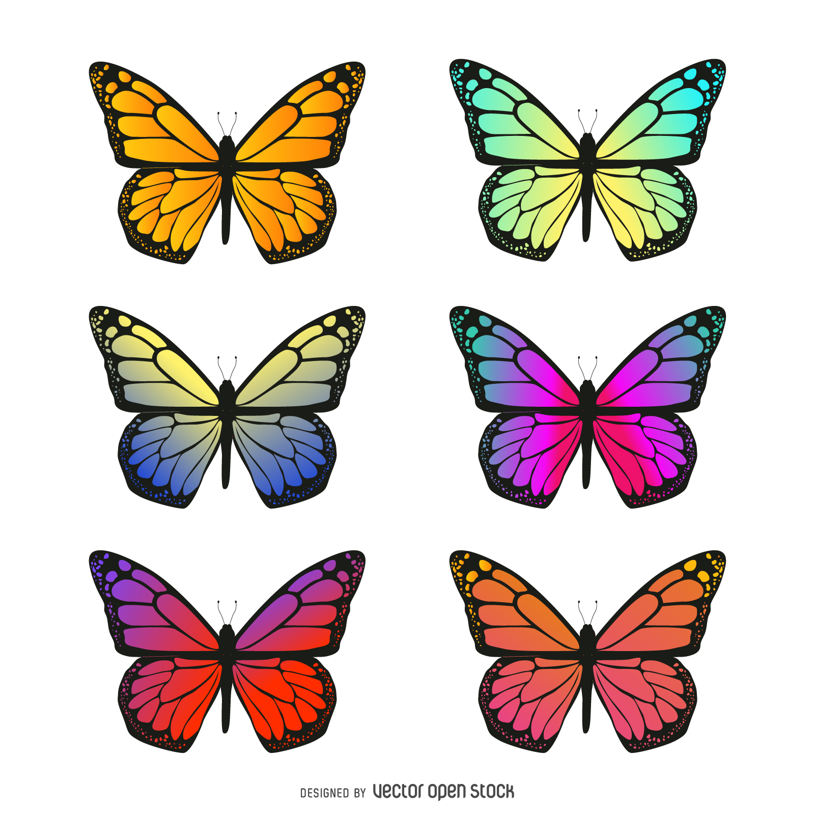 Isolated butterfly gradient illustration set - Vector download