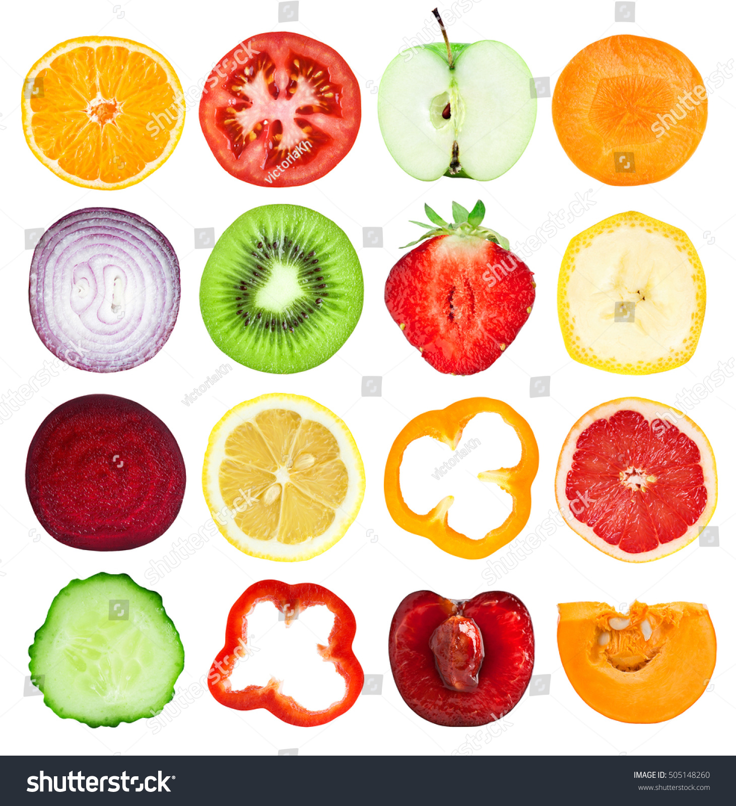 Slices Fruits Vegetables Fresh Food Isolated Stock Photo (Edit Now ...