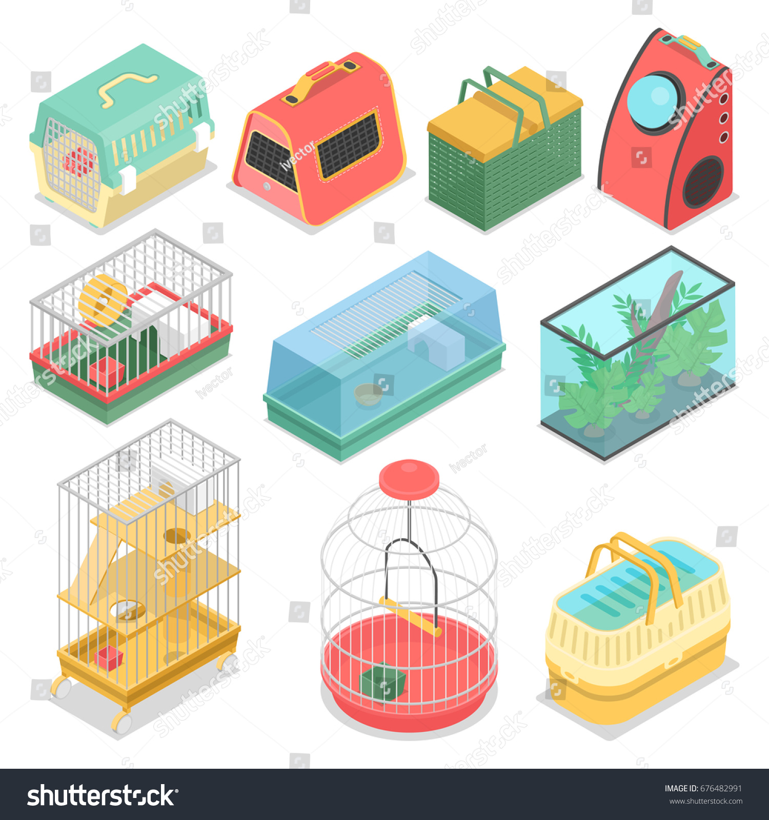 Isometric Pet Carriers Aquarium Portable House Stock Vector ...
