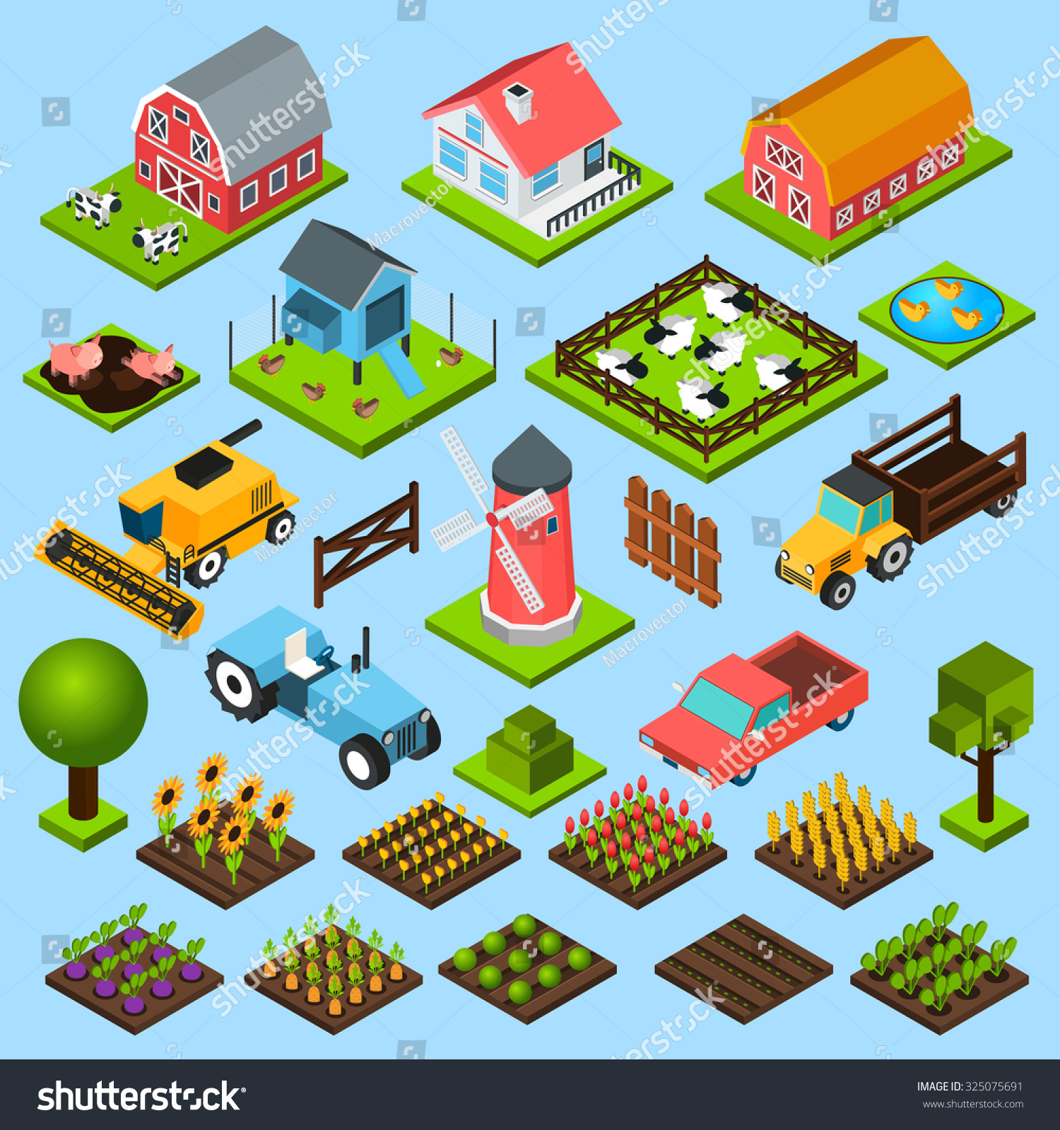 Farm Toy Blocks Modeling Mill Harvesting Stock Illustration ...