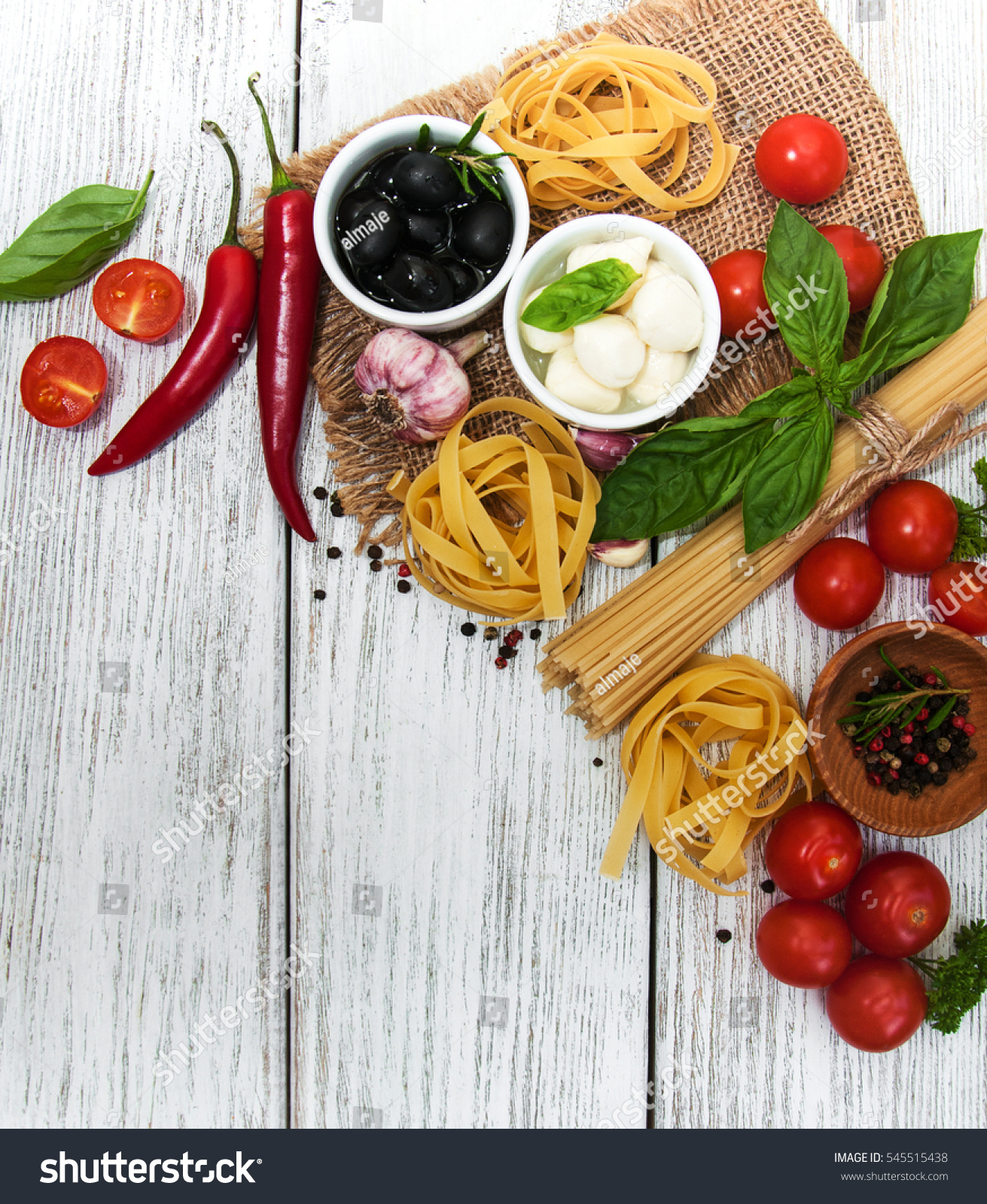 Italian Food Ingredients On Old Wooden Stock Photo (Royalty Free ...