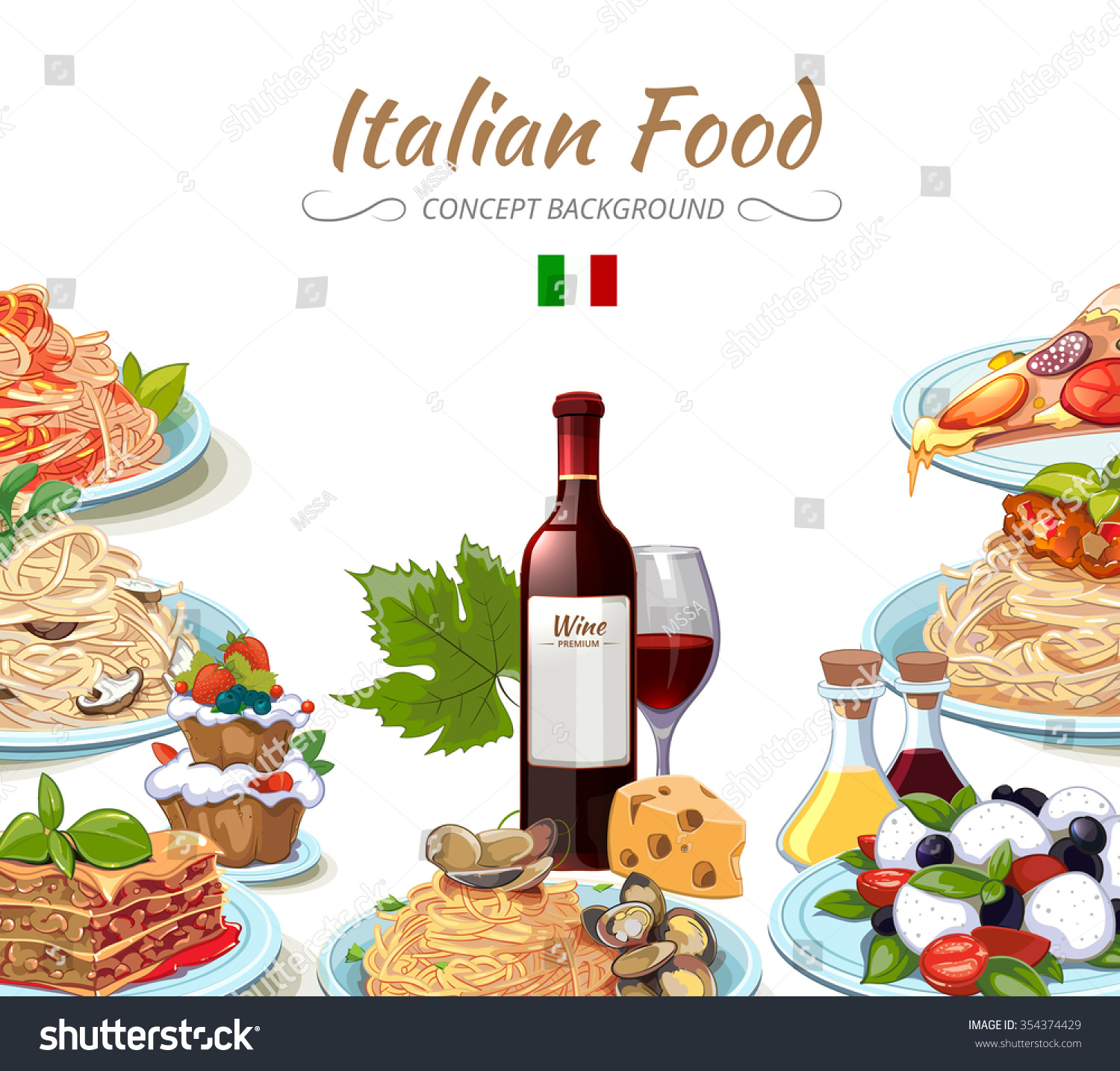 Italian Cuisine Food Background Cooking Lunch Stock Vector (2018 ...