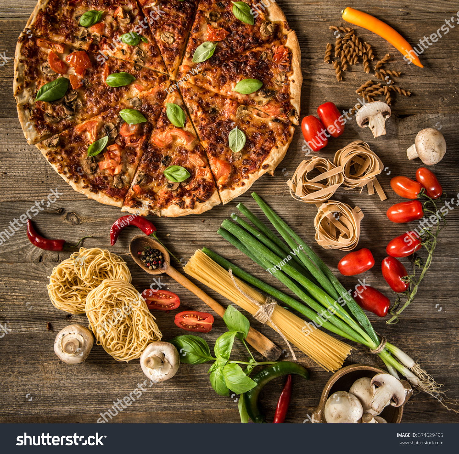 Italian Food Background Pizza Raw Pasta Stock Photo (Edit Now ...