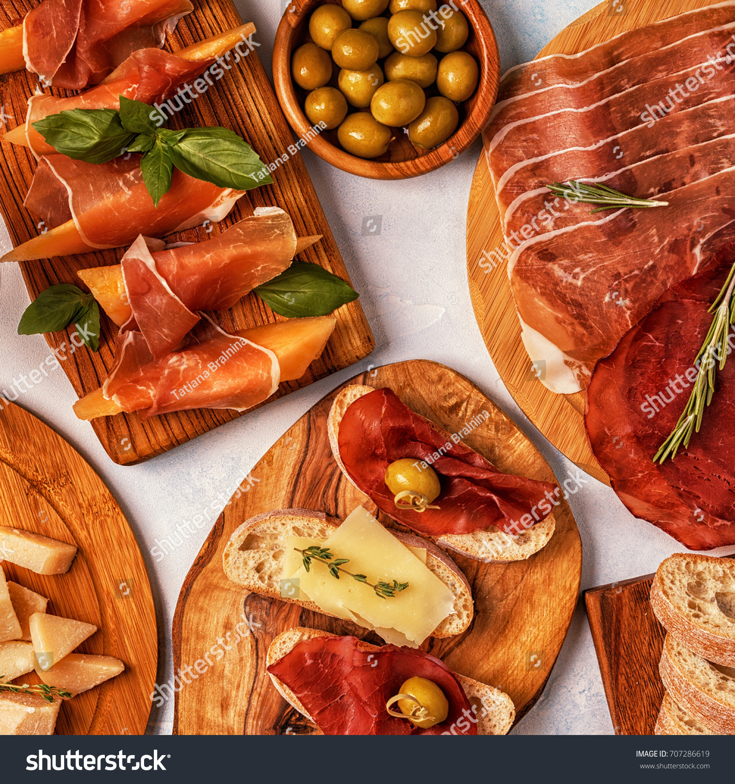 Italian Food Background Ham Cheese Olives Stock Photo (Royalty Free ...