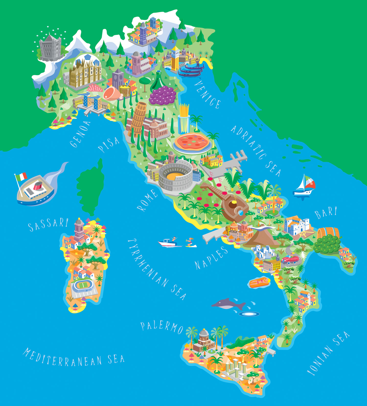 Illustrated map of Italy | Map Collection