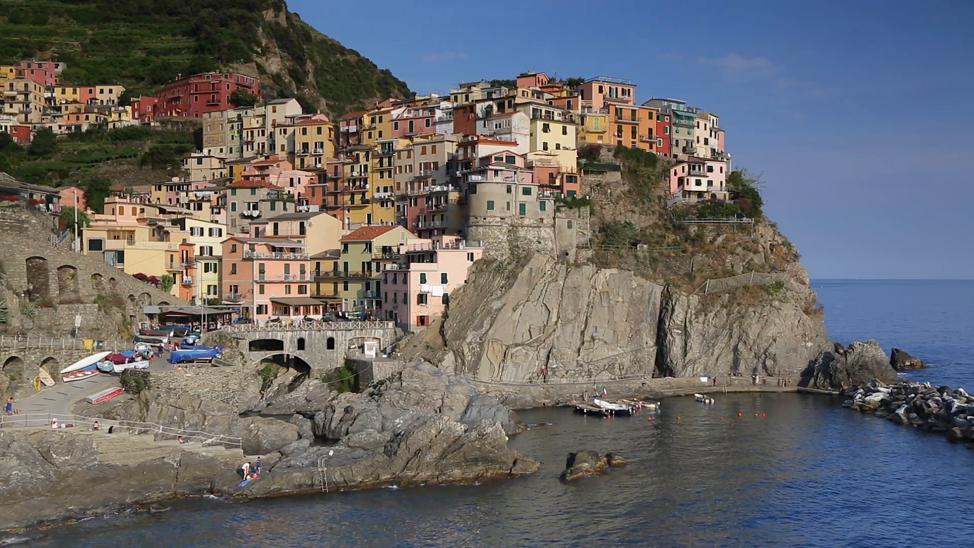 Italy, Liguria, Cinque Terre, Manarola, elevated view Stock Video ...
