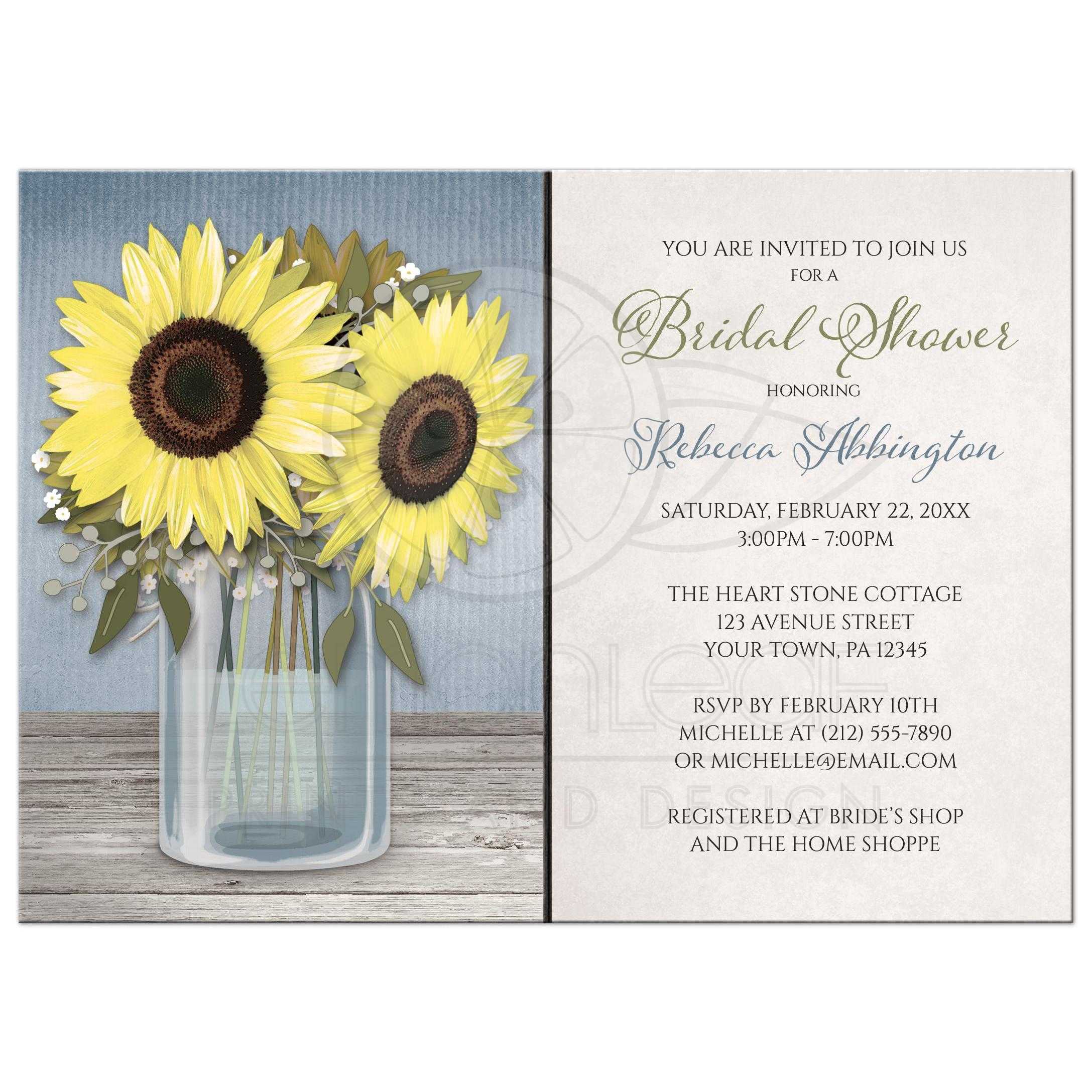 Bridal Shower Invitations - Rustic Sunflower Blue Mason Jar