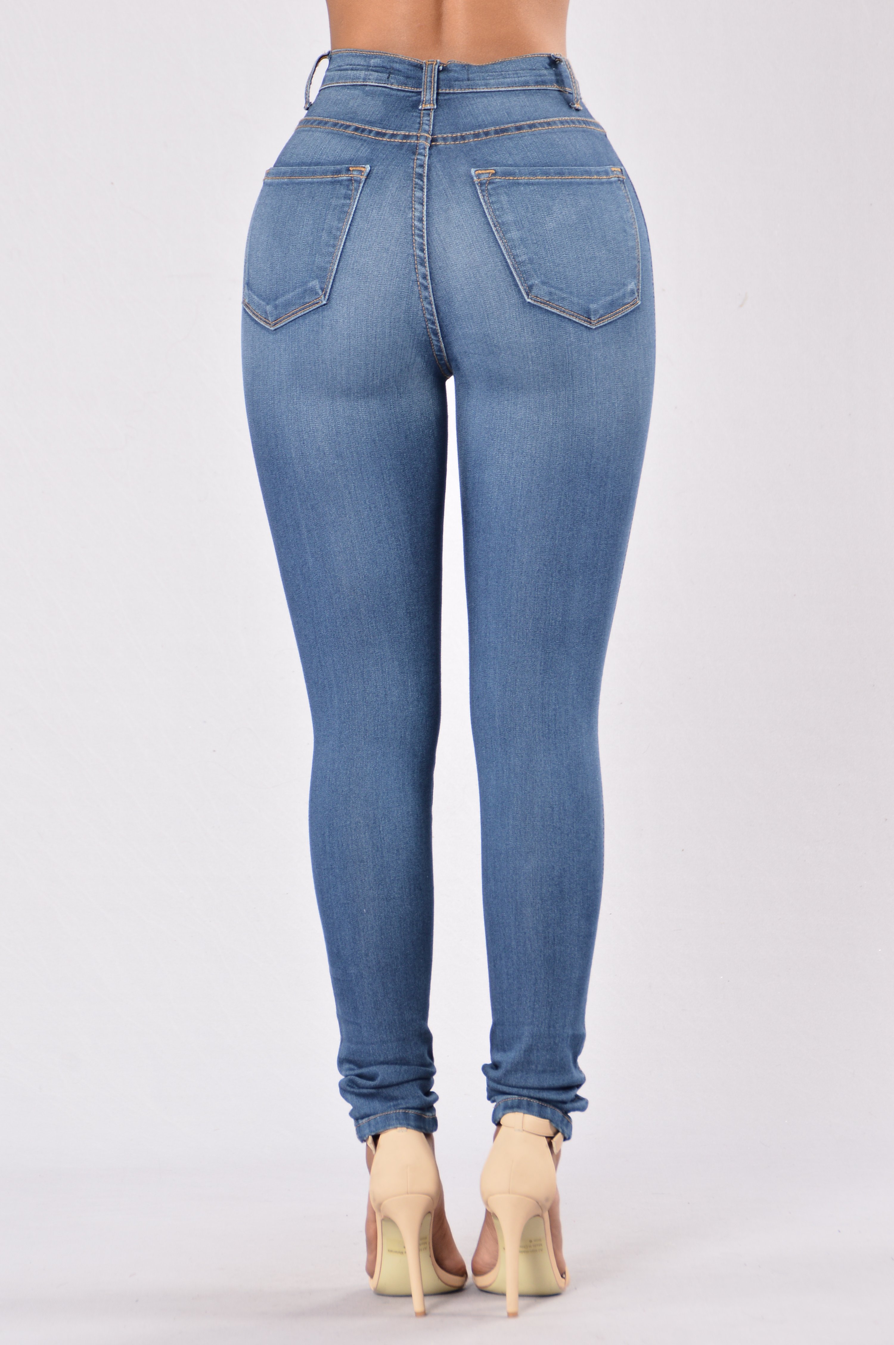 Classic High Waist Skinny Jeans - Medium Blue