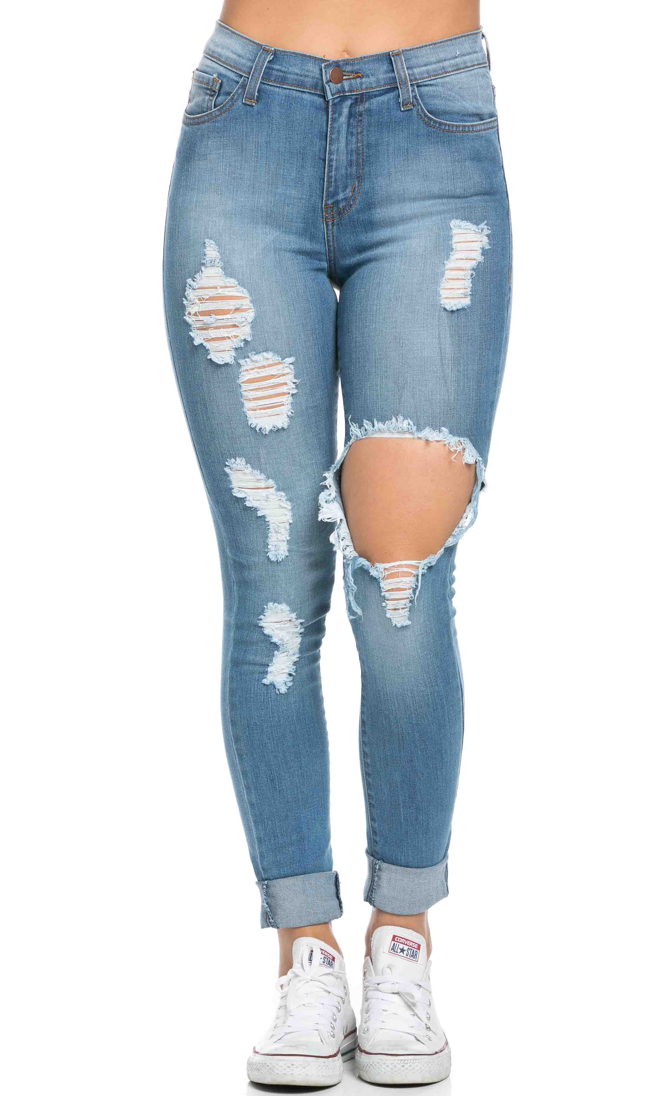 High Waisted Distressed Skinny Jeans in Blue (Plus Sizes Available ...