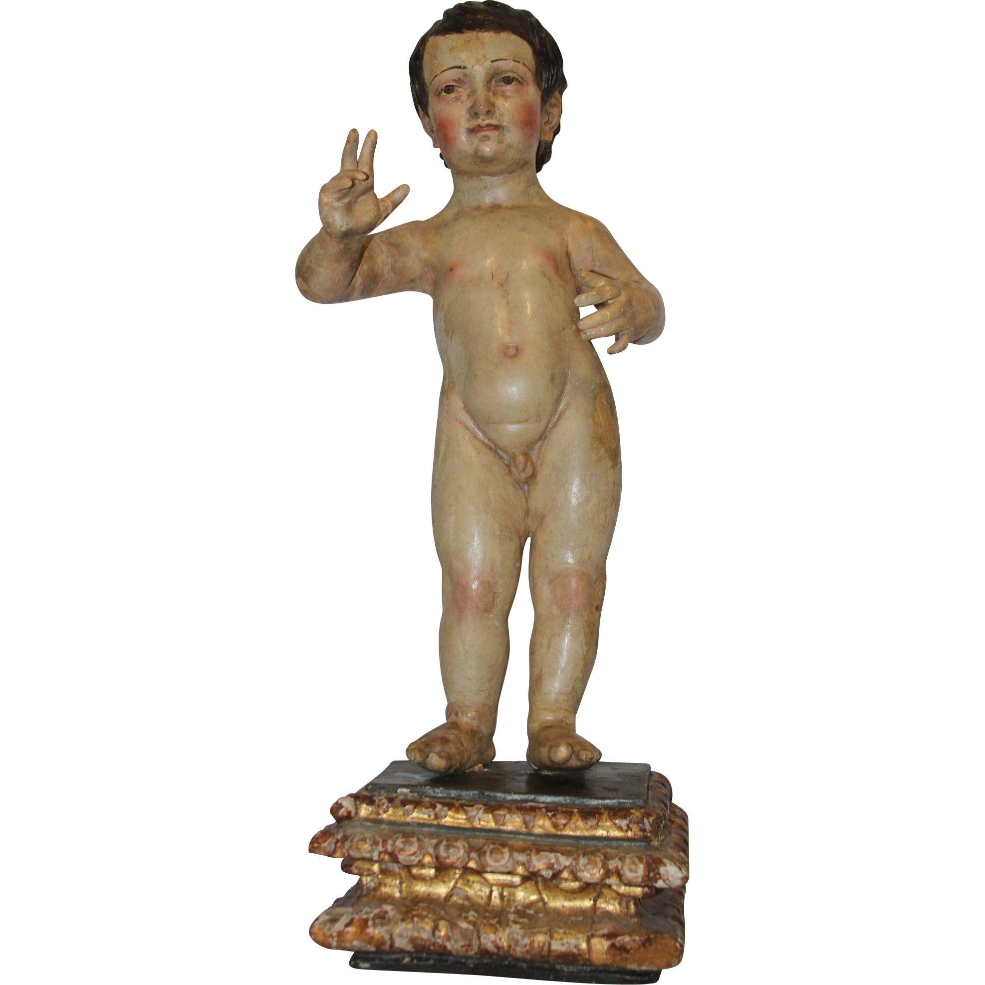 18th Century Sculpture of Baby Jesus Blessing - Wood Carved ...
